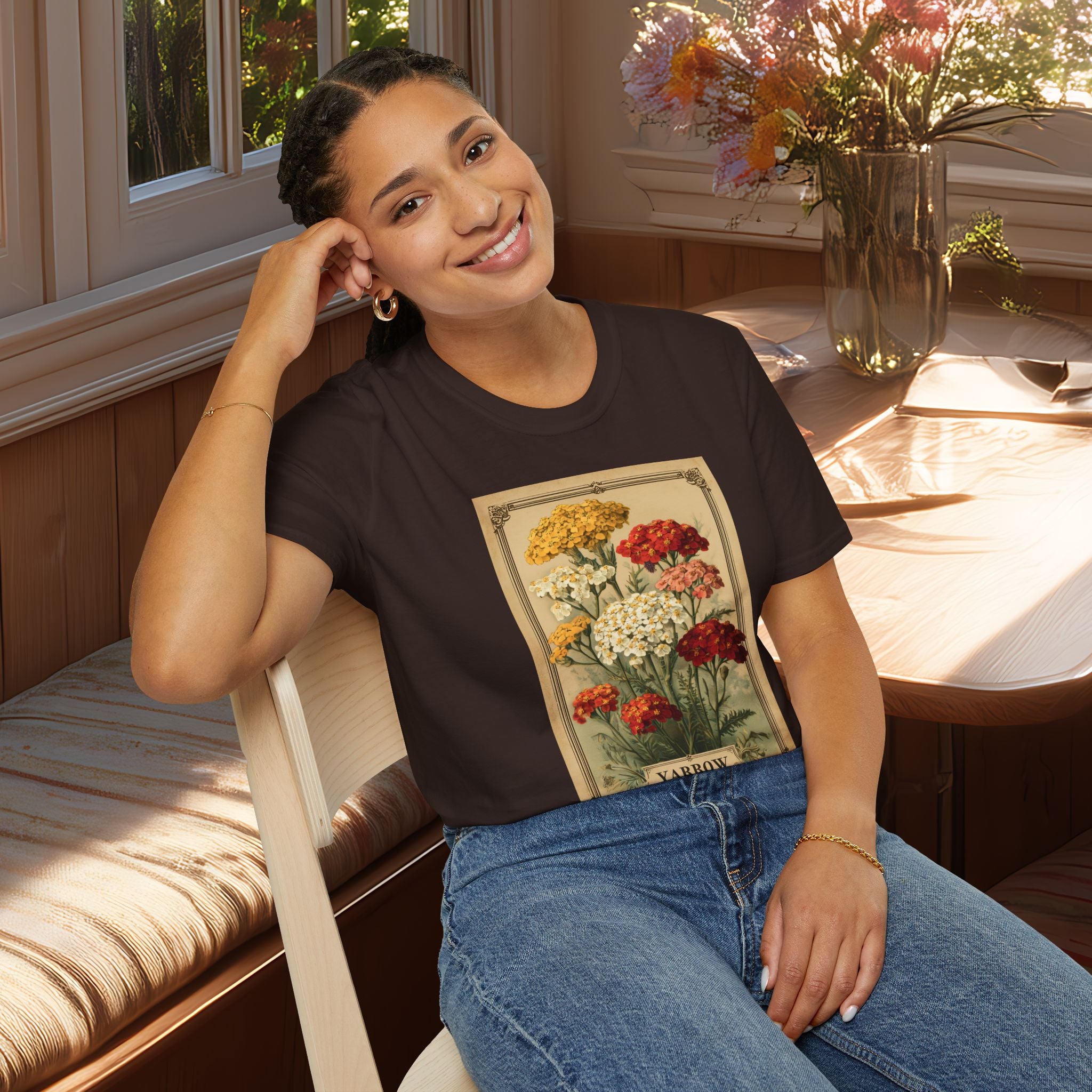 Retro Yarrow Seed Packet Unisex T-Shirt for Gardeners, Nature Lovers, Summer Casual Wear