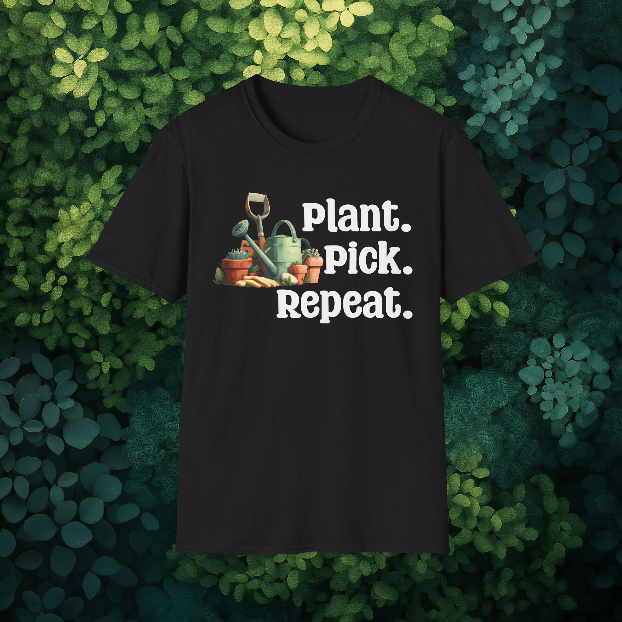 Plant Pick Repeat, Cartoon Gardener T-Shirt