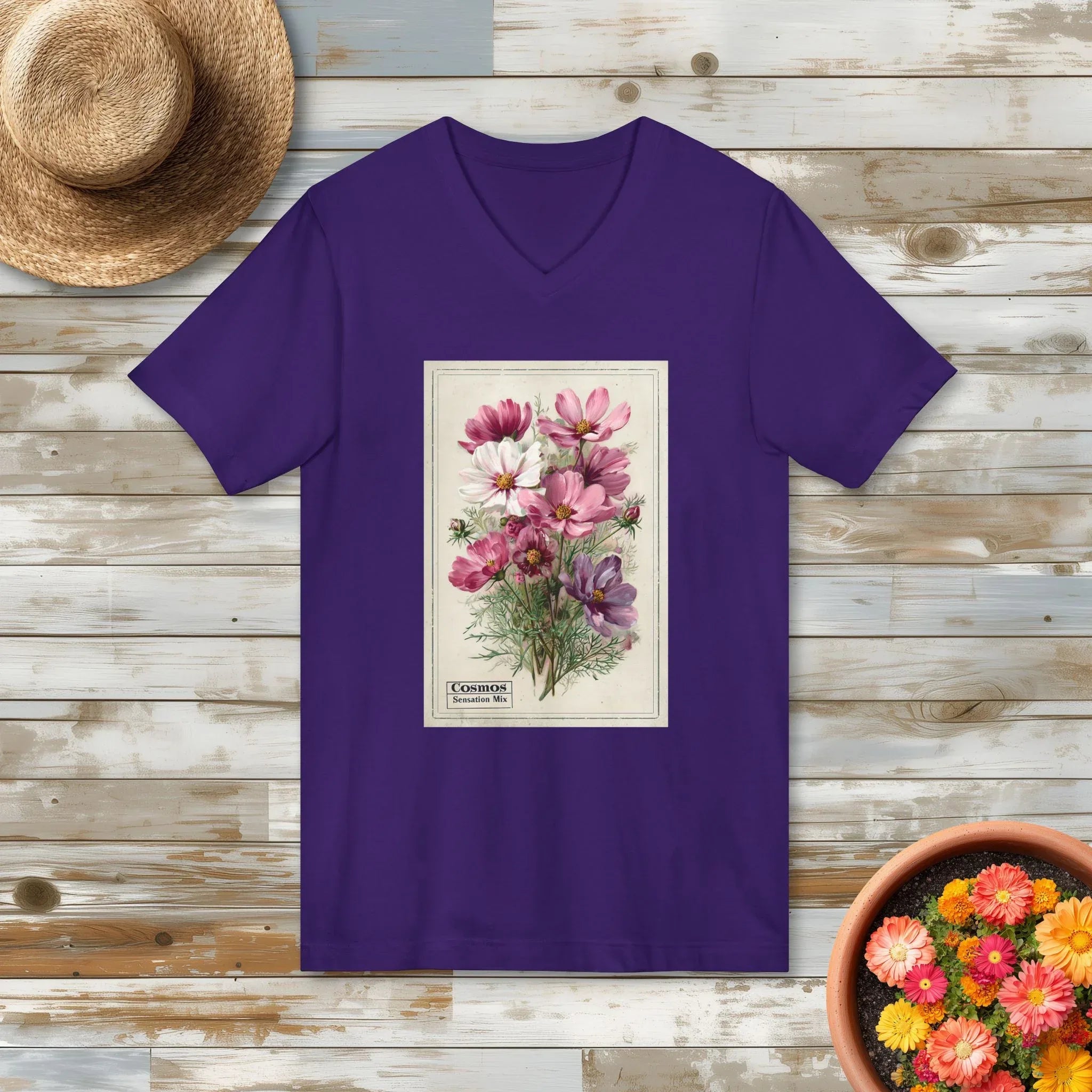 Vintage Cosmos Seed Packet V-Neck Shirt