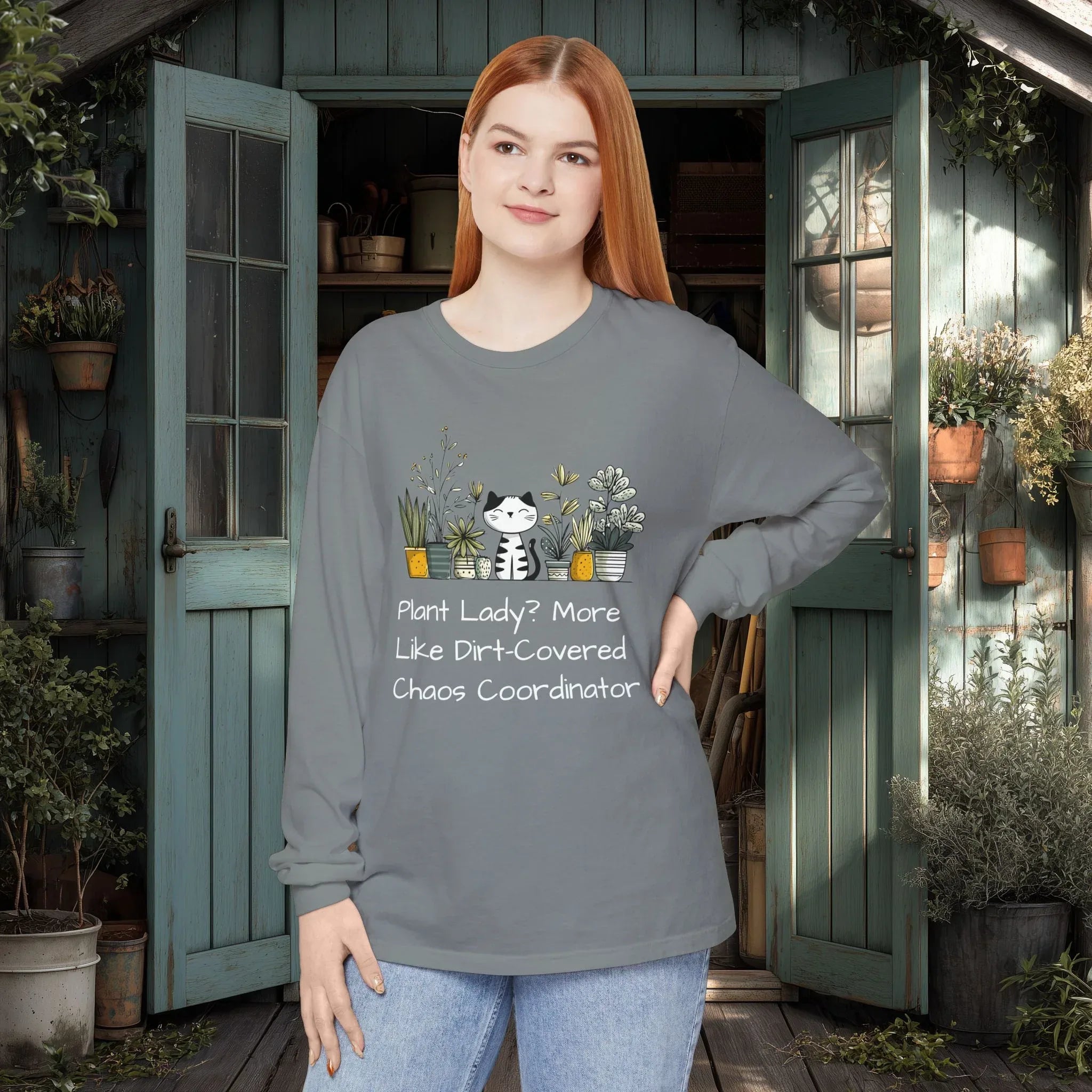 Plant Lady Chaos Coordinator - Cat & Plants Long Sleeve Tee