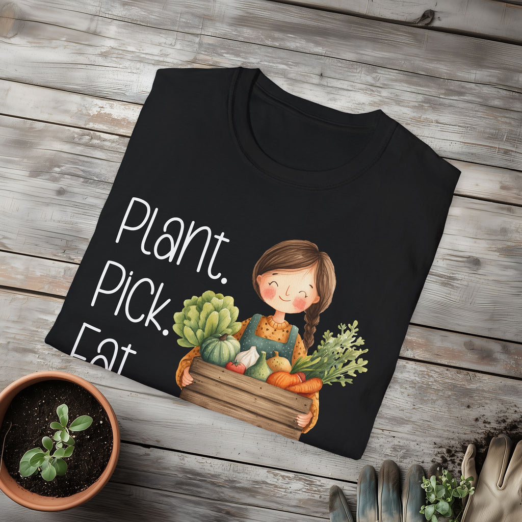 Plant Pick Eat, Cartoon Gardener T-Shirt