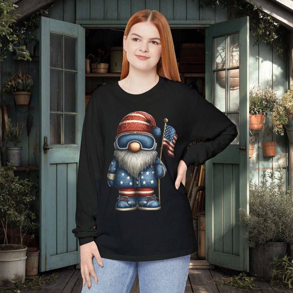 Patriotic Winter Gnome Shirt – USA Long Sleeve Tee