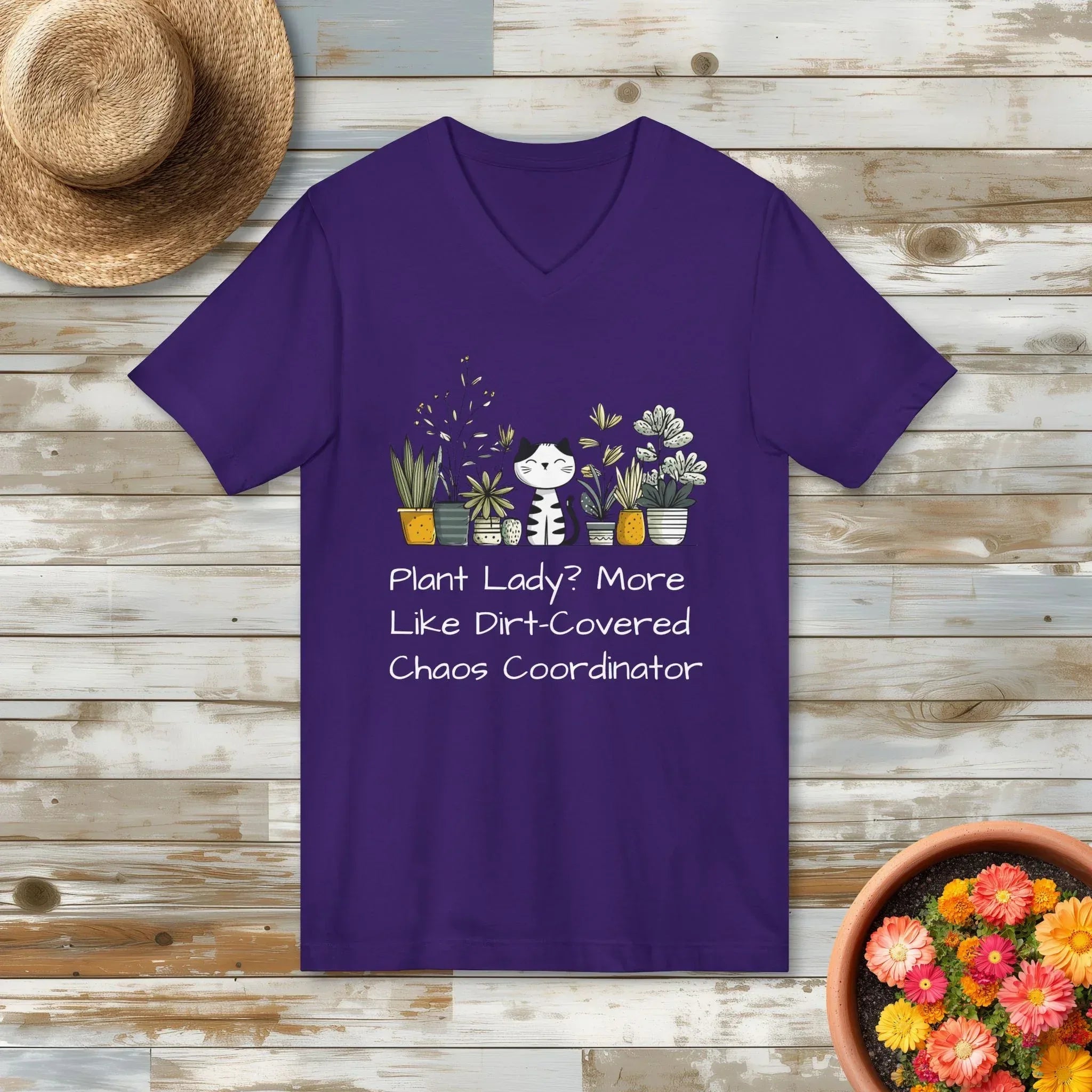 Dirt Covered Chaos Coordinator V-Neck Shirt – Plant Lady Cat Mom