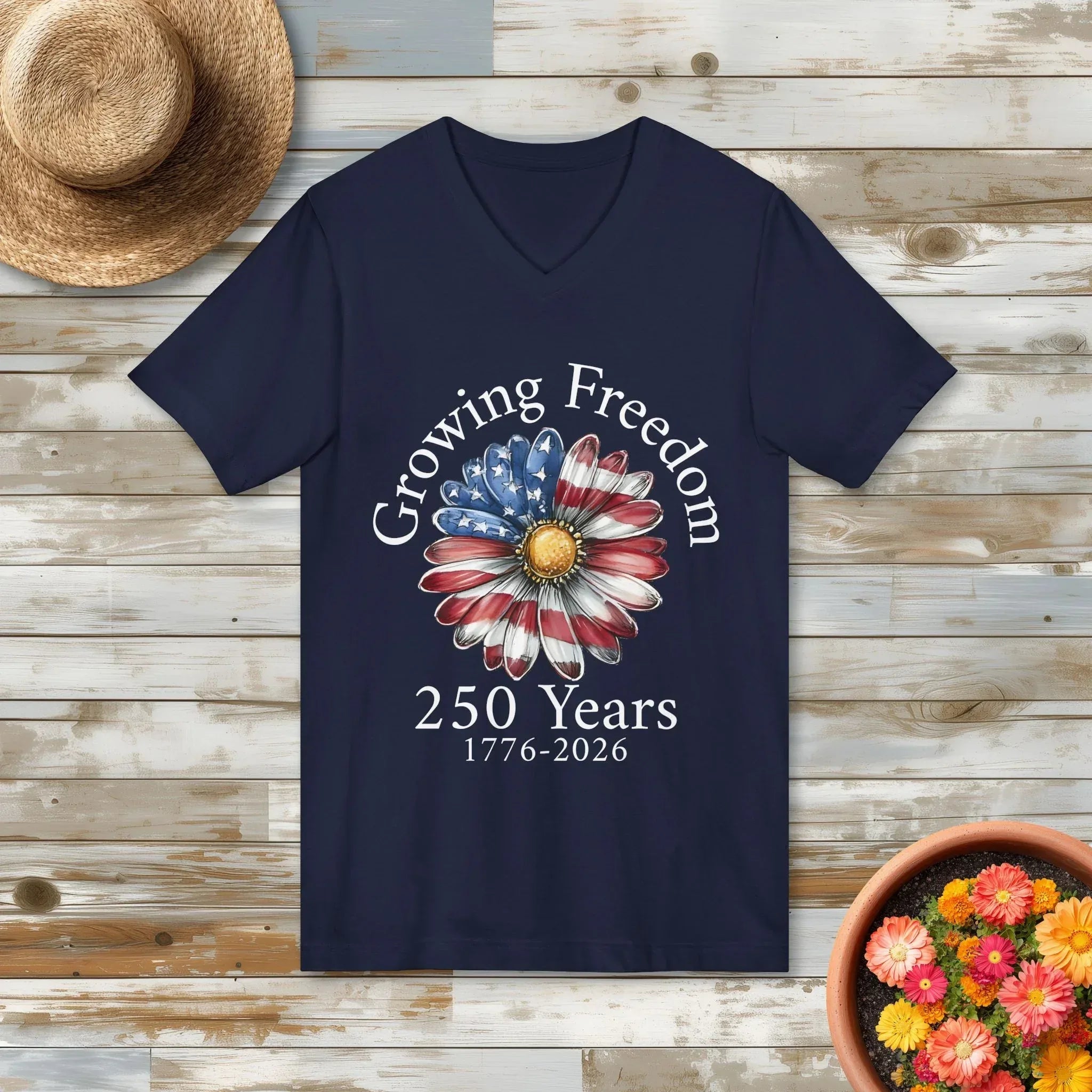 Growing Freedom Patriotic Garden V-Neck Shirt – 250 Years
