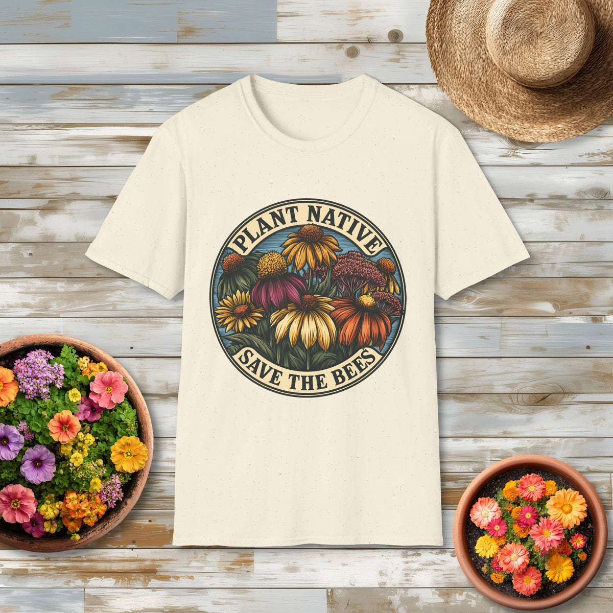 Plant Native Save the Bees T-Shirt – Retro Wildflower Pollinator Tee