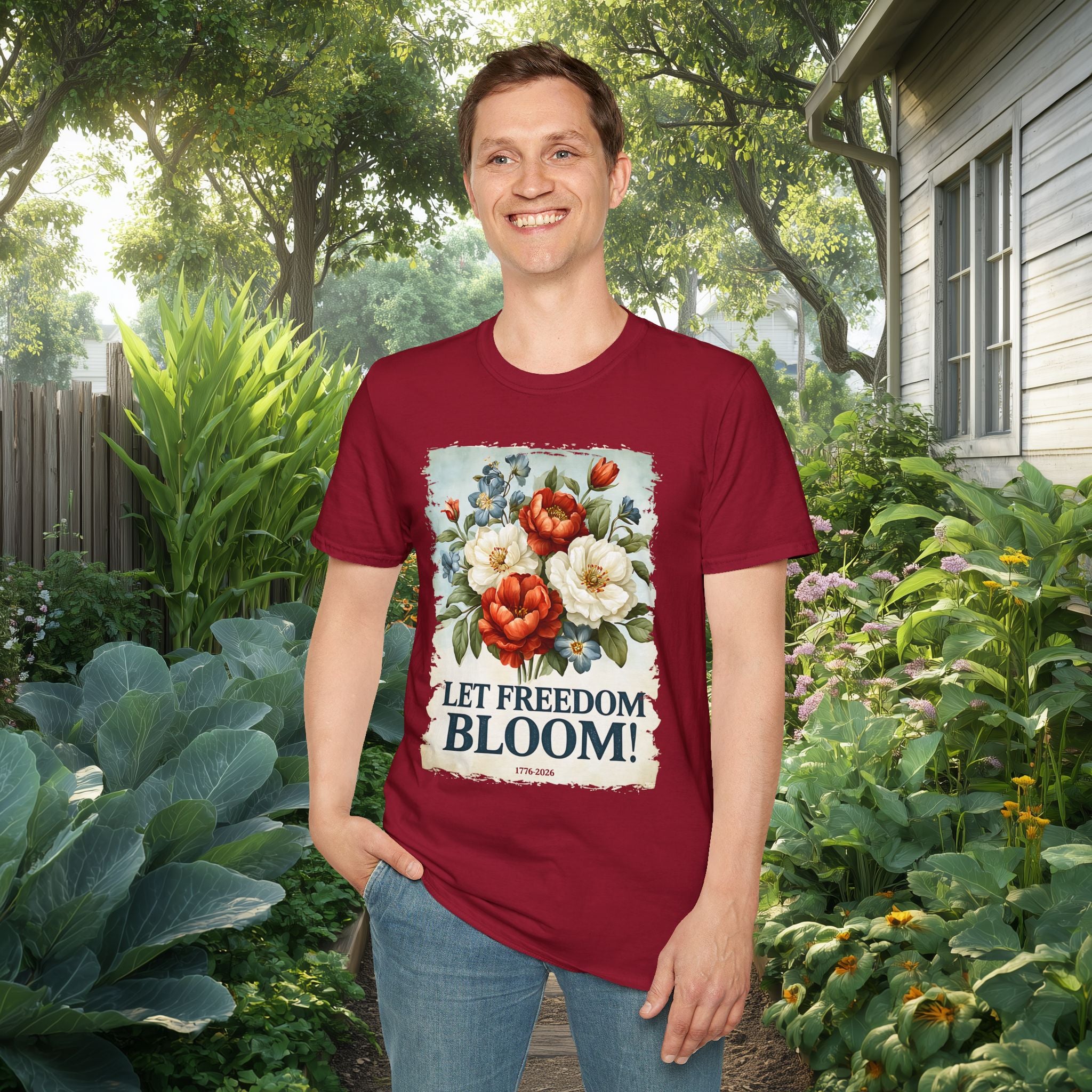 Let Freedom Bloom Patriotic Floral Vintage Poster T-Shirt