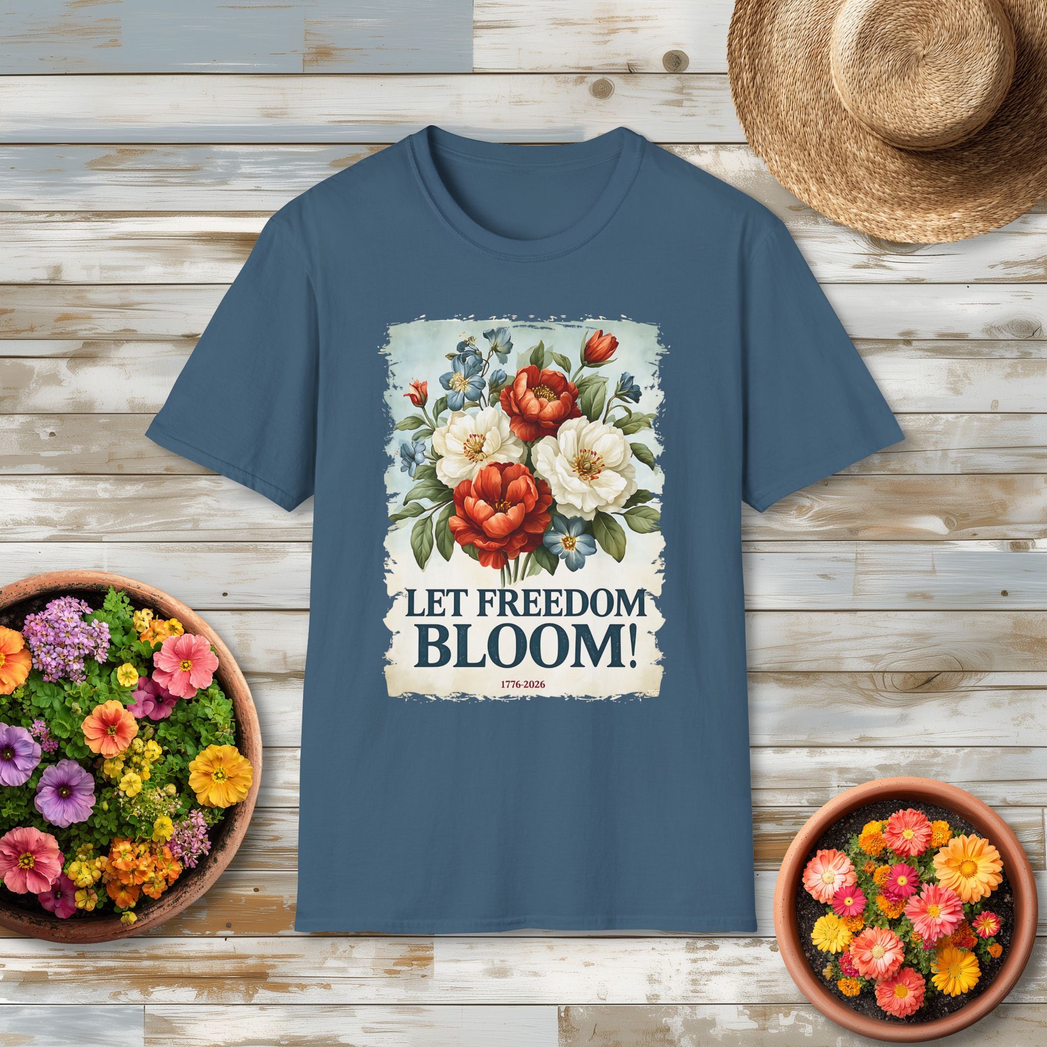 Let Freedom Bloom Patriotic Floral Vintage Poster T-Shirt