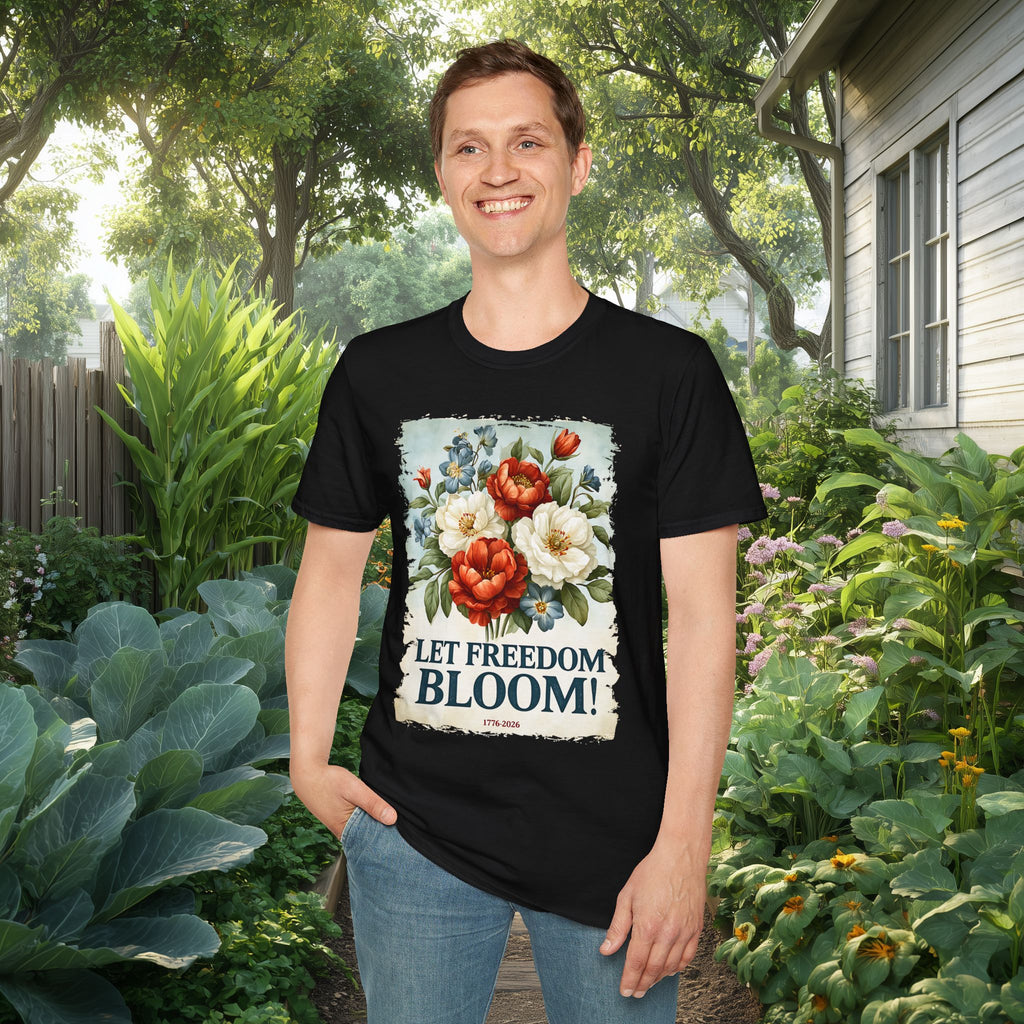 Let Freedom Bloom Patriotic Floral Vintage Poster T-Shirt