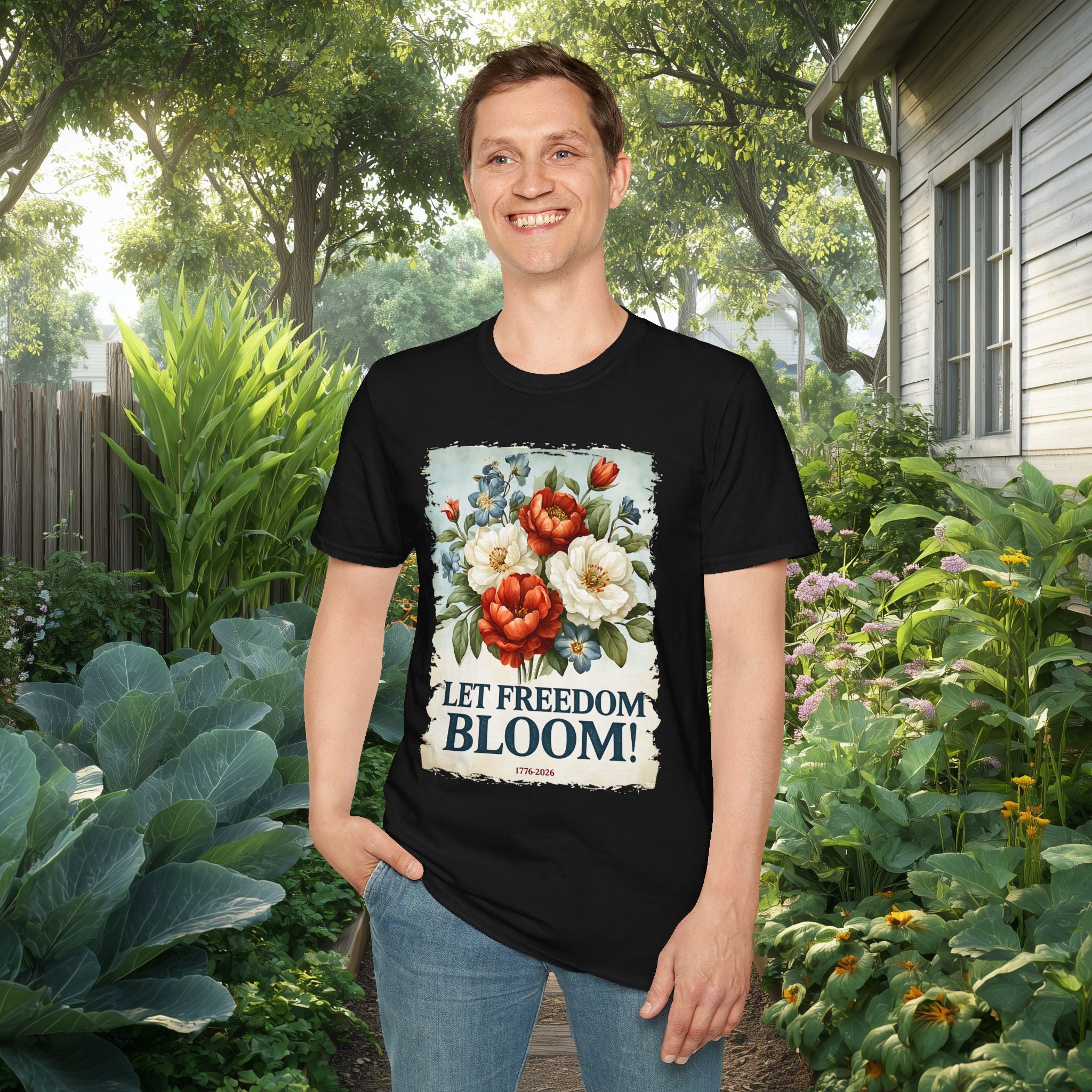 Let Freedom Bloom Patriotic Floral Vintage Poster T-Shirt