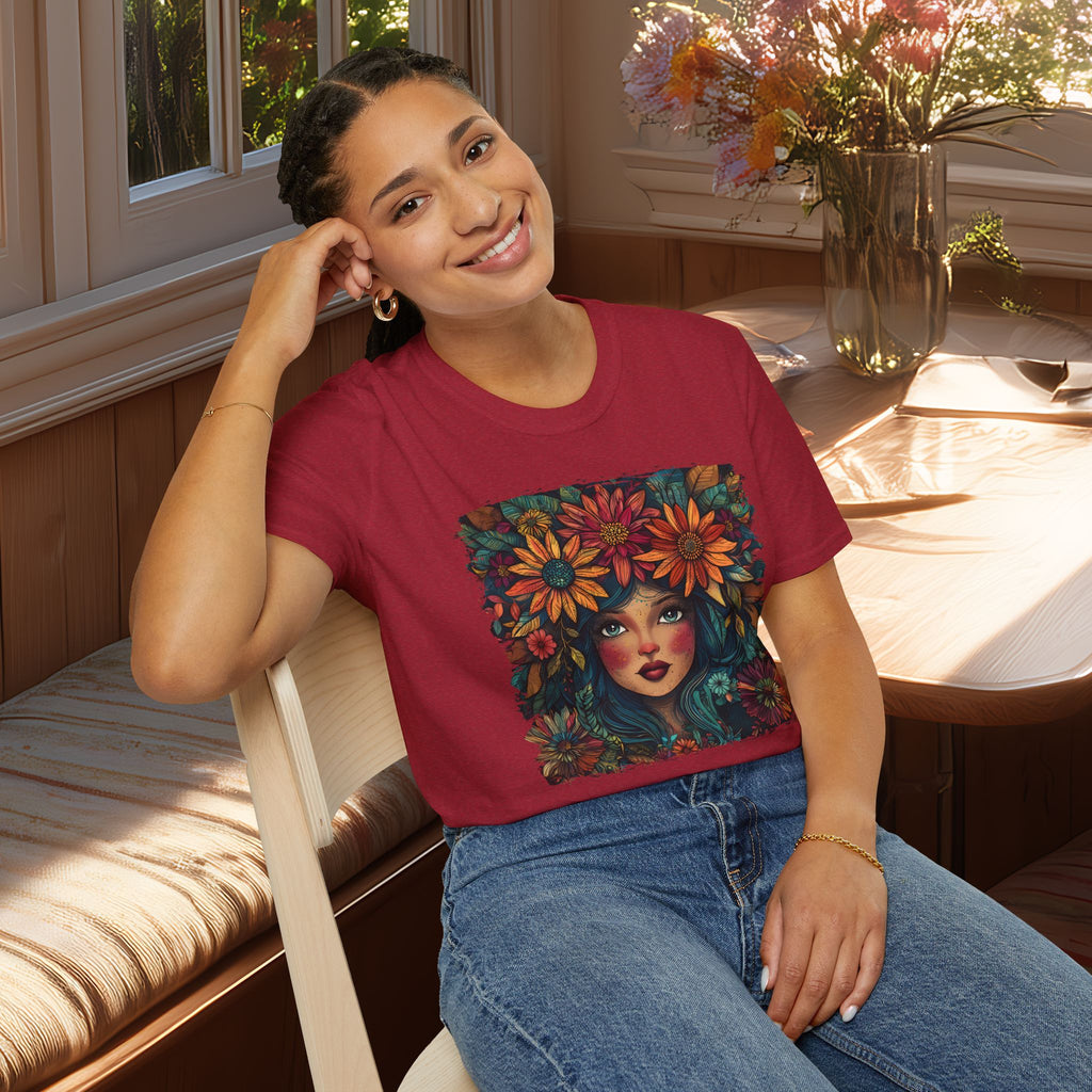 Floral Fantasy Garden Goddess T-Shirt for Plant Lovers and Gardeners