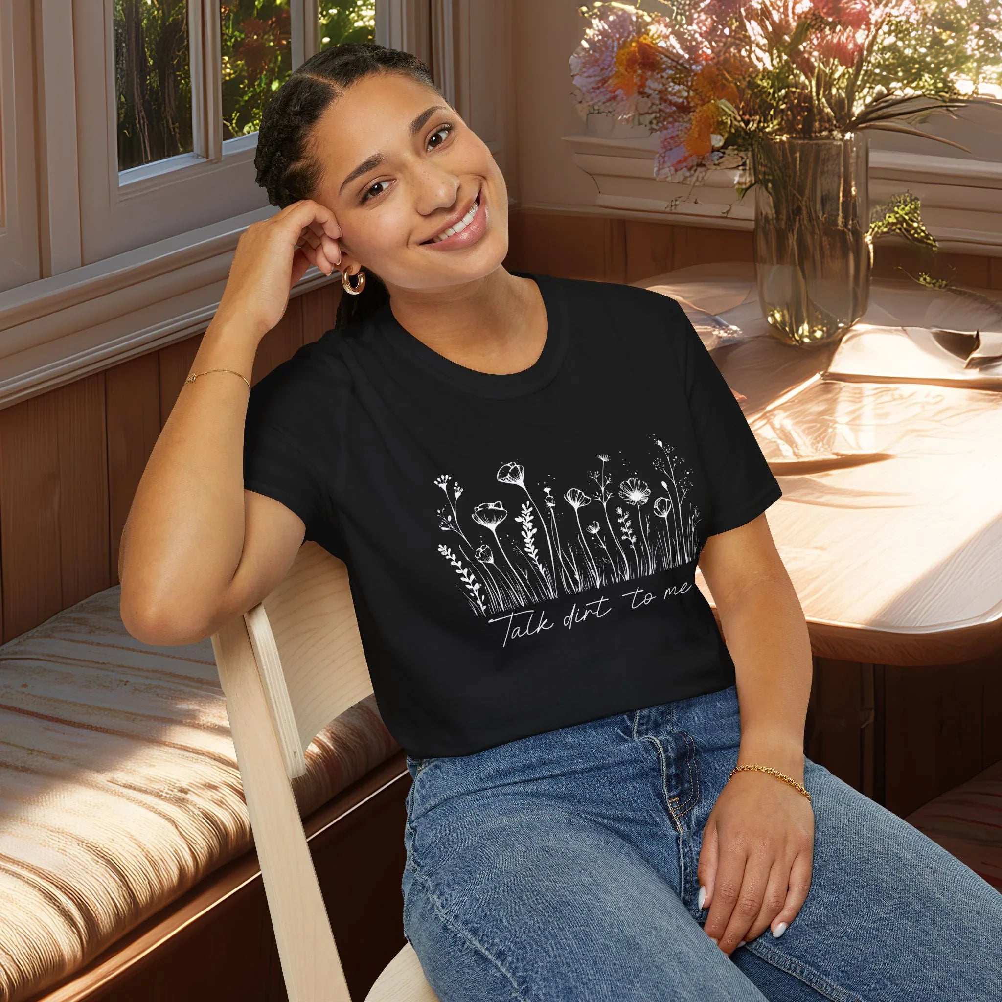 Talk Dirt to Me T-Shirt for Gardeners - Bee in Bloom