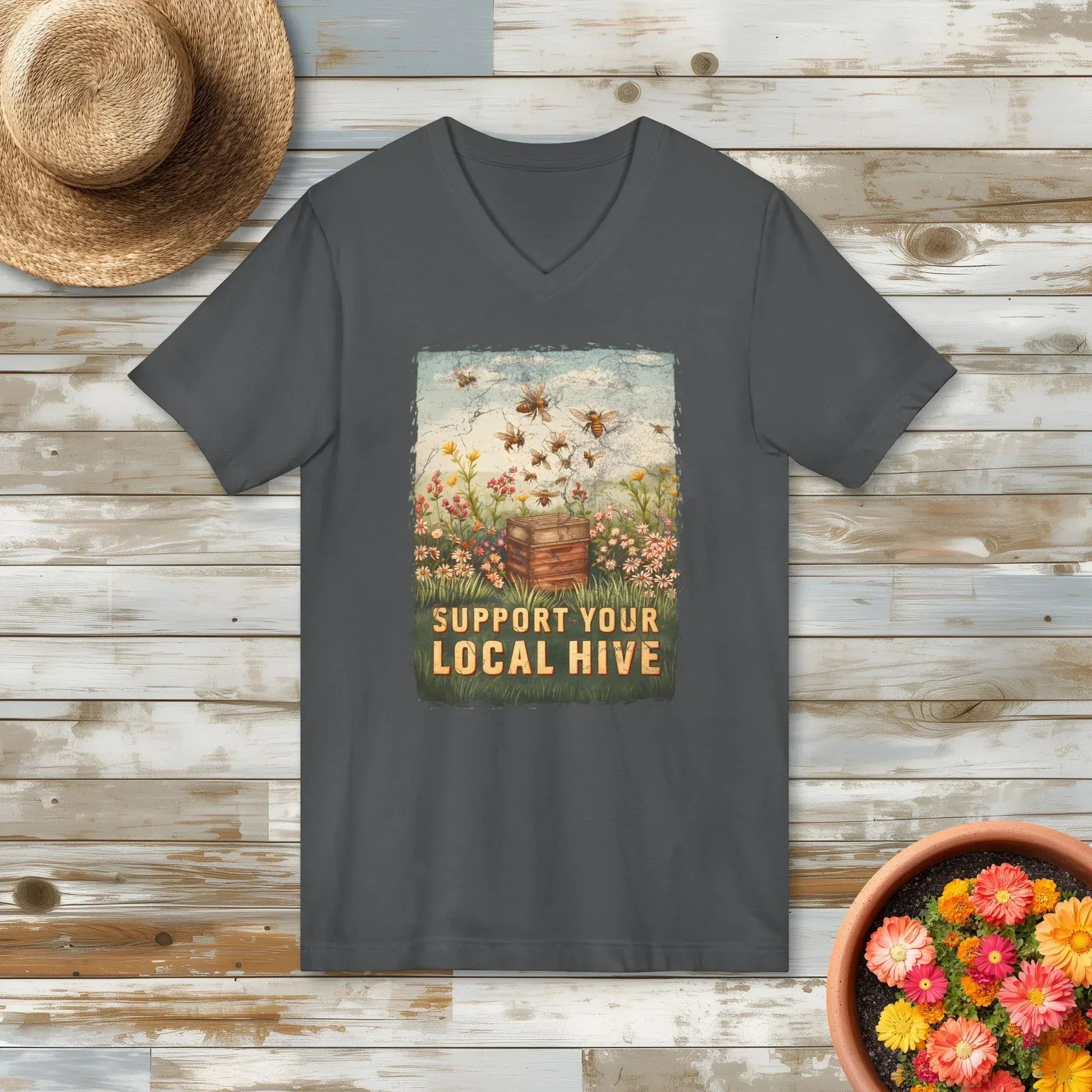 Vintage Support Your Local Hive Bee Lover V-Neck Tee