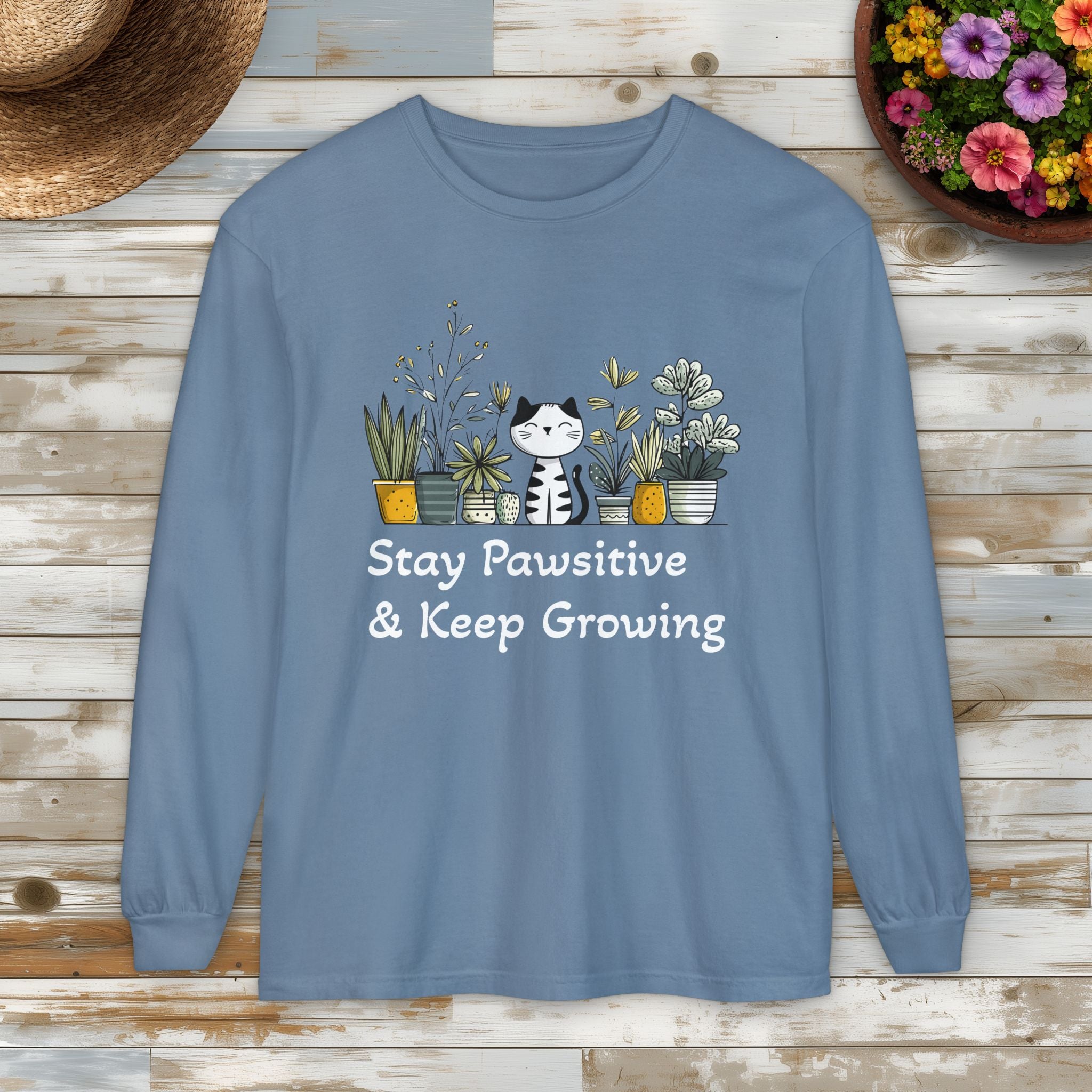Stay Pawsitive & Keep Growing Cat Lover Long Sleeve T-Shirt