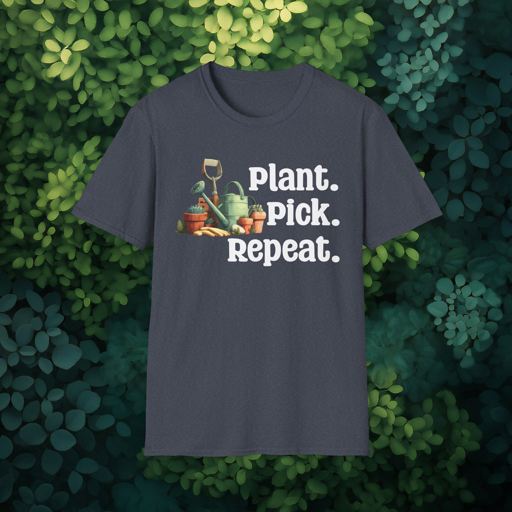 Plant Pick Repeat, Cartoon Gardener T-Shirt