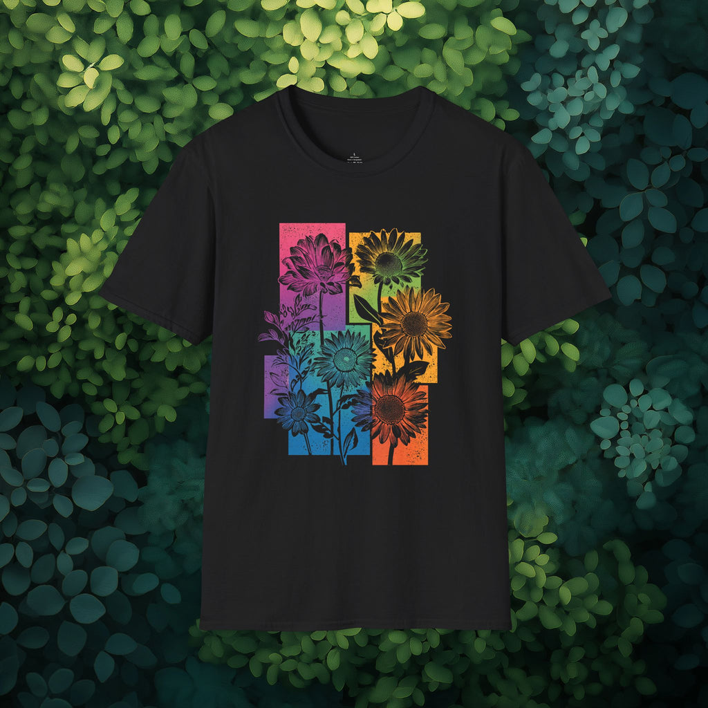 Retro Rainbow Floral Collage T-Shirt