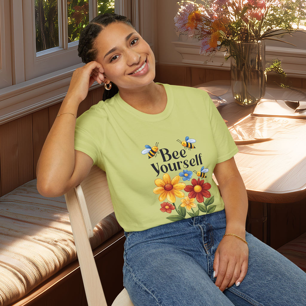 Bee Yourself Cartoon Bees and Flowers T-shirt for Nature and Bee Lovers