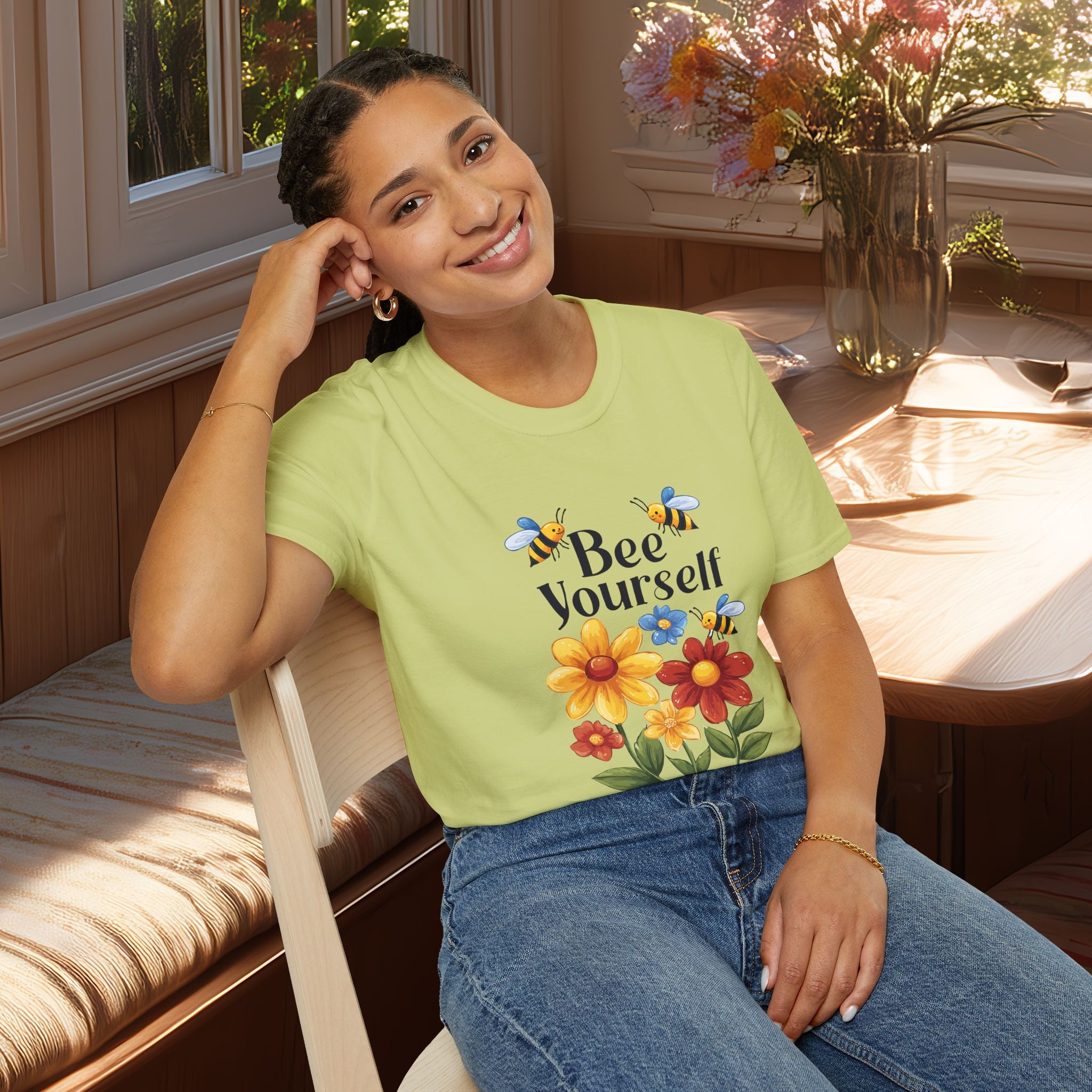 Bee Yourself Cartoon Bees and Flowers T-shirt for Nature and Bee Lovers