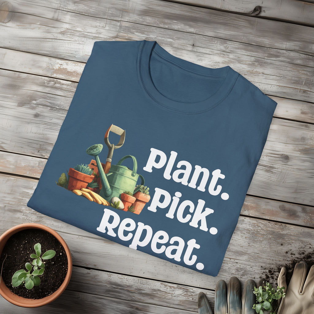 Plant Pick Repeat, Cartoon Gardener T-Shirt