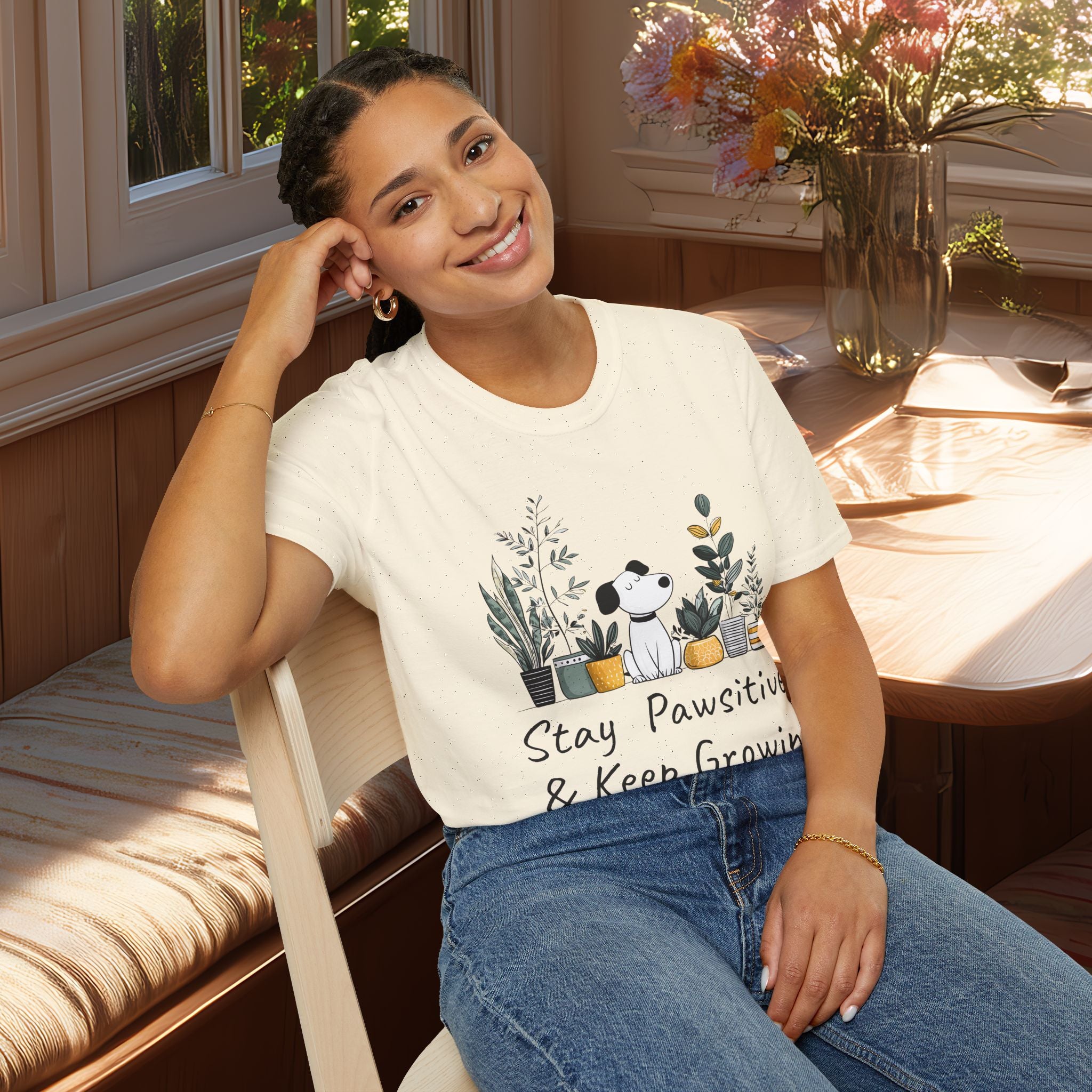 Stay Pawsitive & Keep Growing Dog and Plants T-Shirt