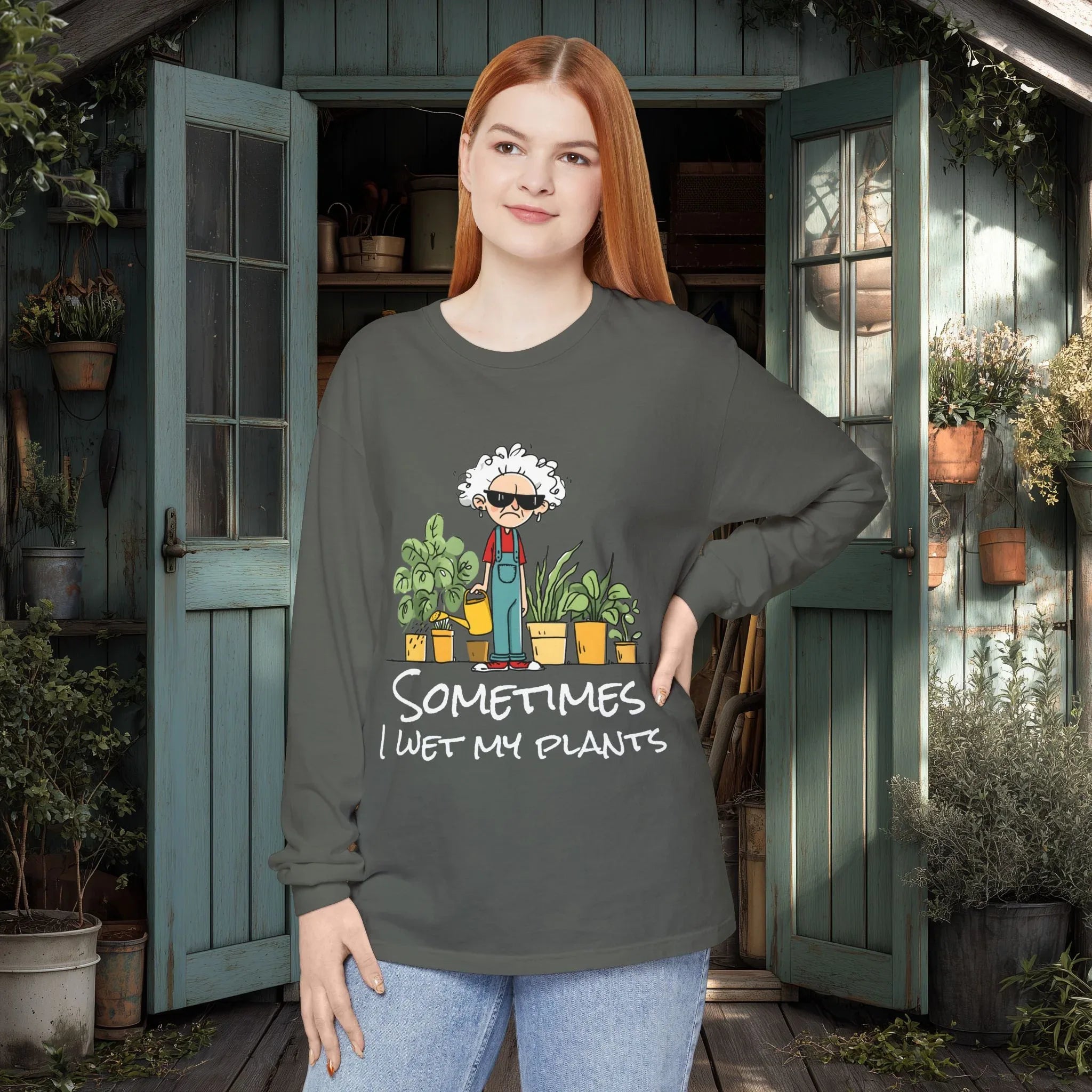 Grumpy Old Lady Sometimes I Wet My Plants Long Sleeve Tee