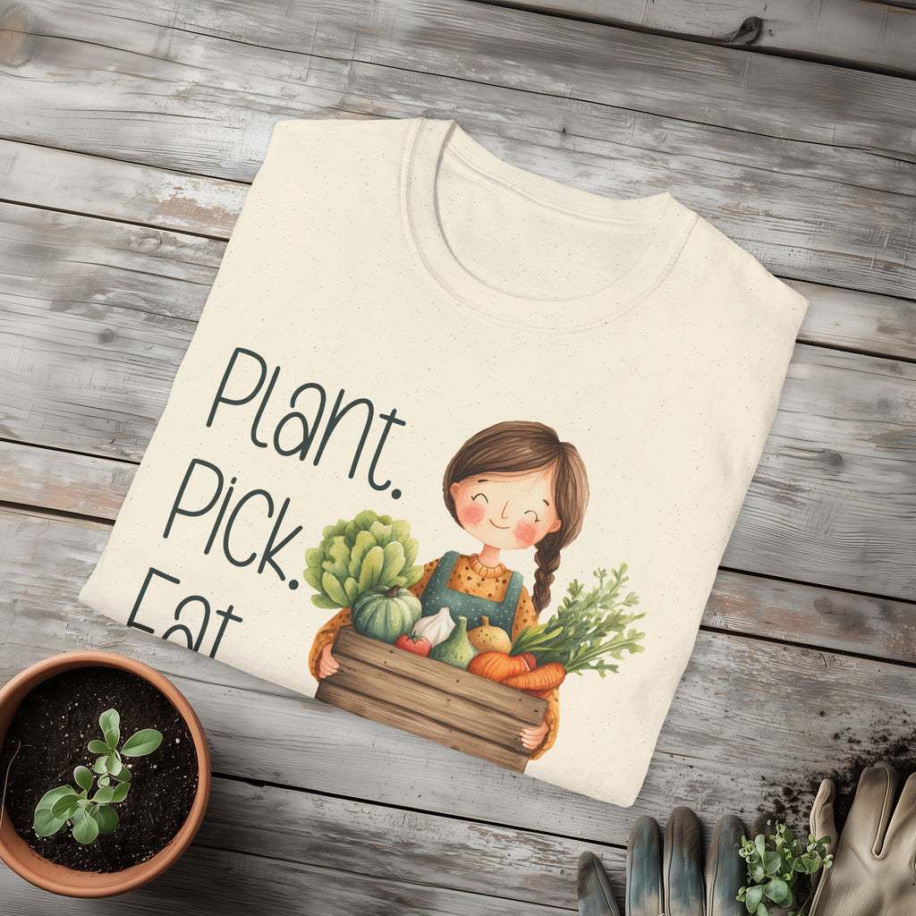 Plant Pick Eat, Cartoon Gardener T-Shirt