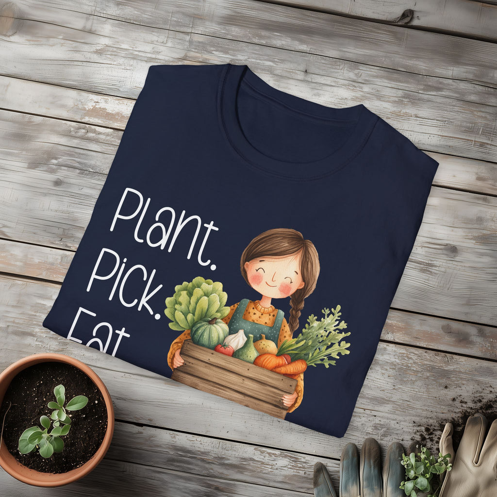 Plant Pick Eat, Cartoon Gardener T-Shirt