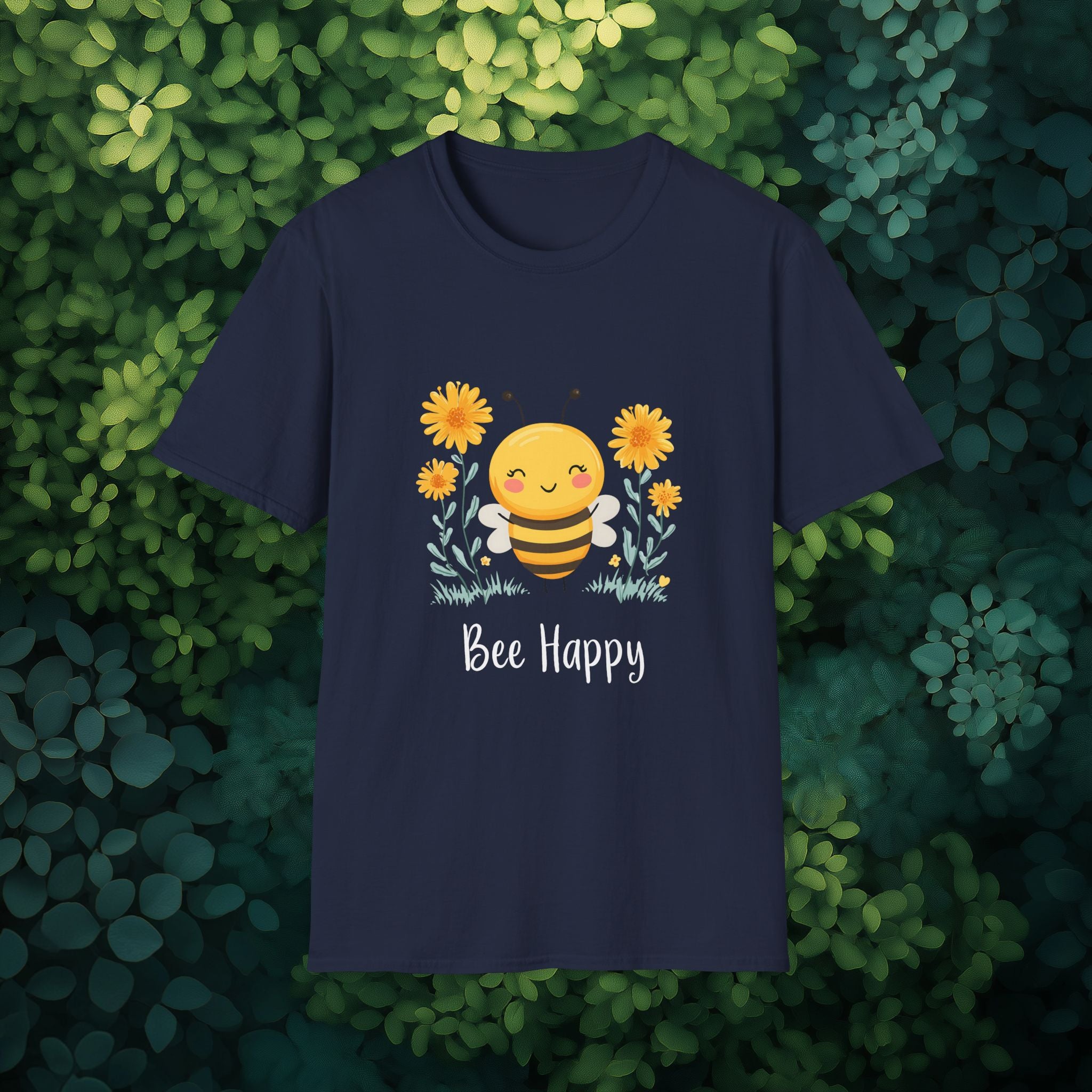 Cartoon Bee Happy Unisex T-Shirt for Gardeners, Nature Lovers, Bee Enthusiasts