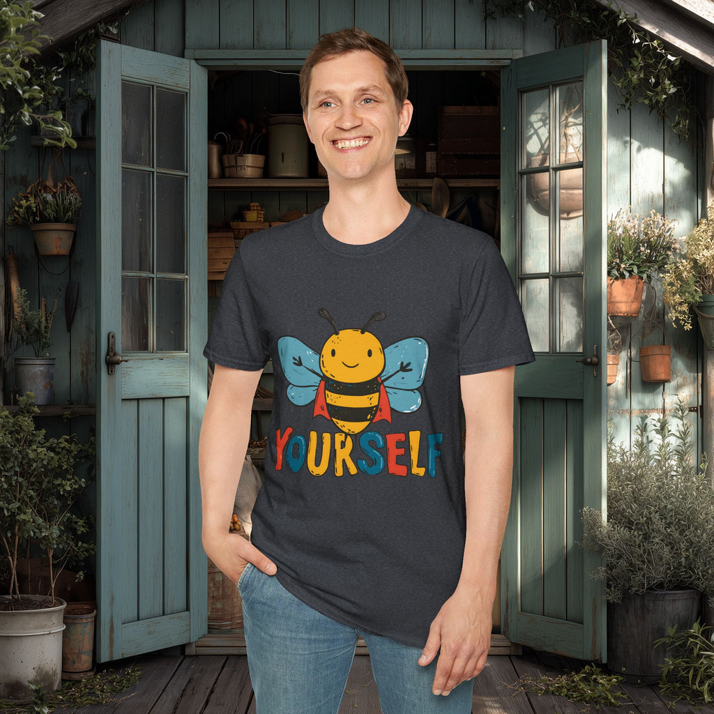 Cartoon Bee Yourself Unisex T-Shirt for Gardeners, Nature Lovers, Yoga Enthusiasts