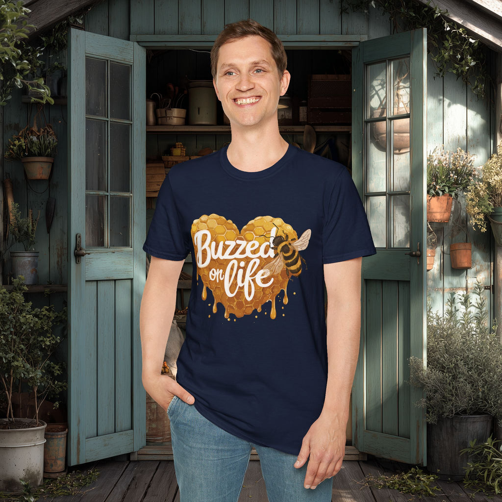 Buzzed on Life T-Shirt for Bee Lovers, Gardeners, Nature Lovers