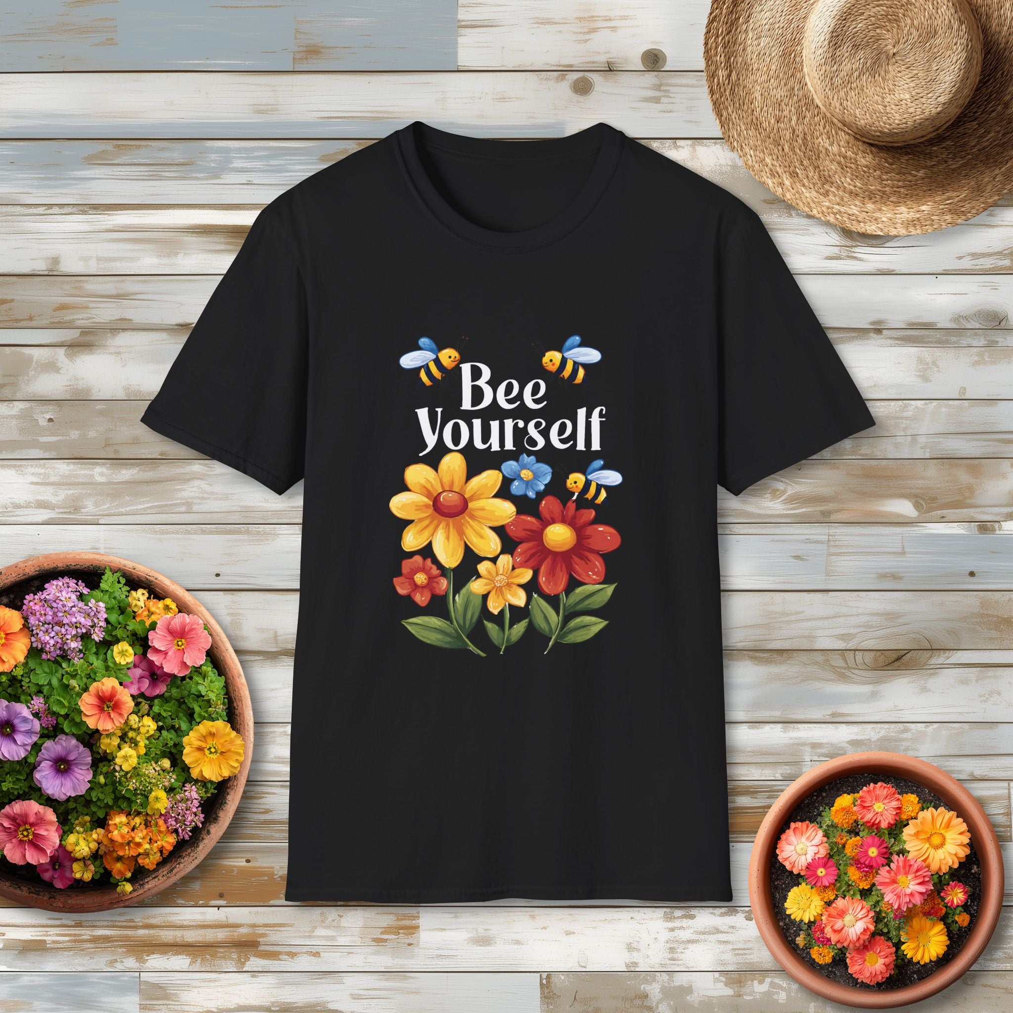 Bee Yourself Cartoon Bees and Flowers T-shirt