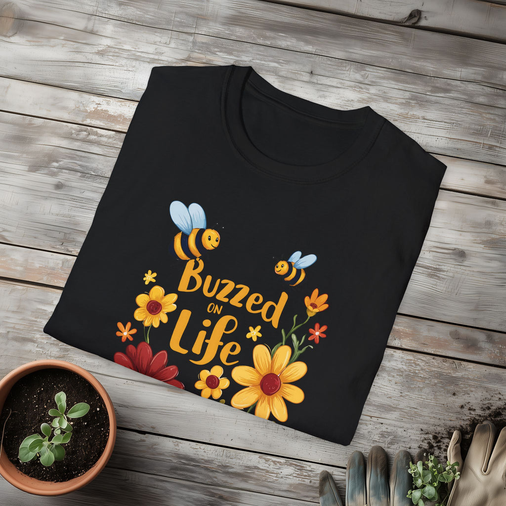 Cartoon Buzzed on Life Unisex T-Shirt for Gardeners, Nature Lovers
