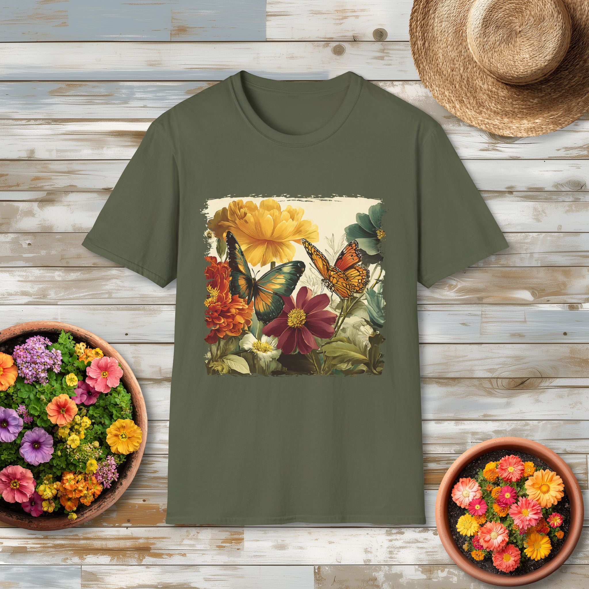 Butterflies & Blooms Retro Garden Flower T-Shirt