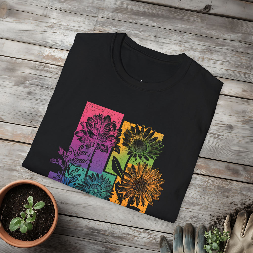 Retro Rainbow Floral Collage T-Shirt
