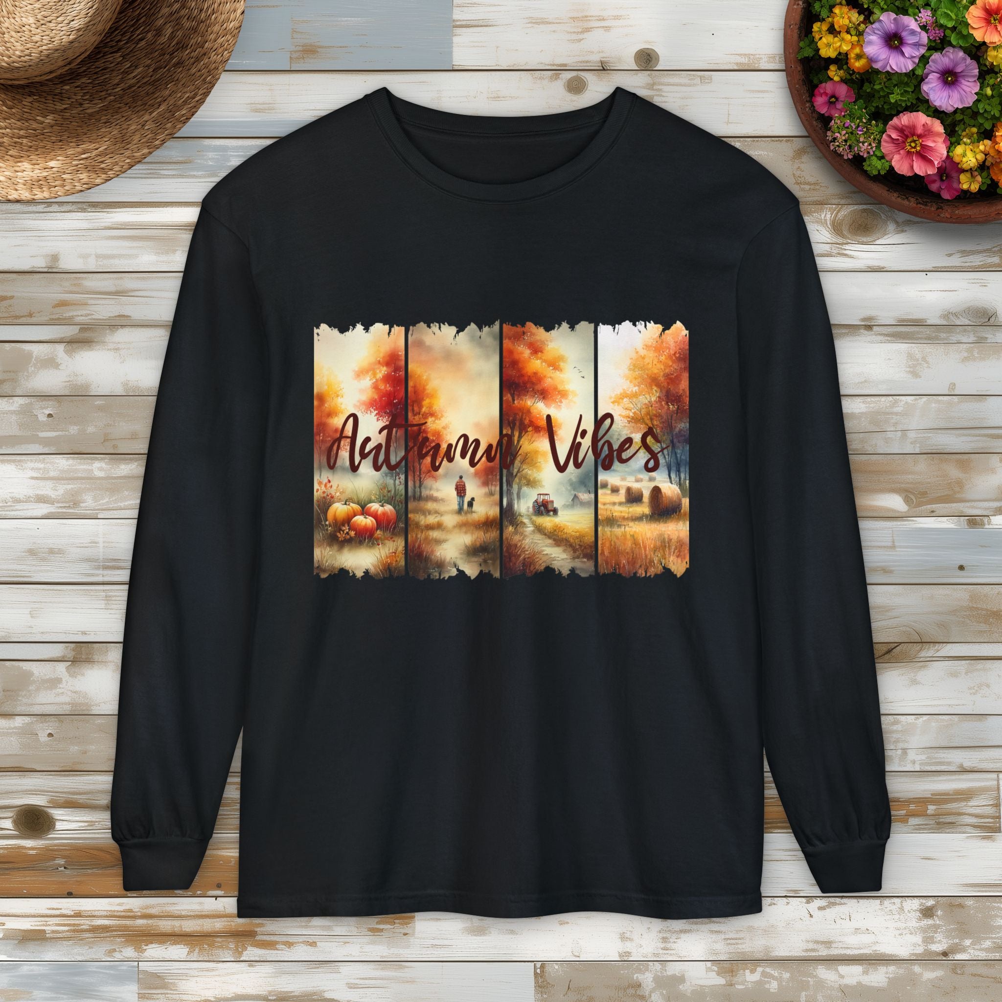Autumn Vibes Farm Scene Long Sleeve Tee