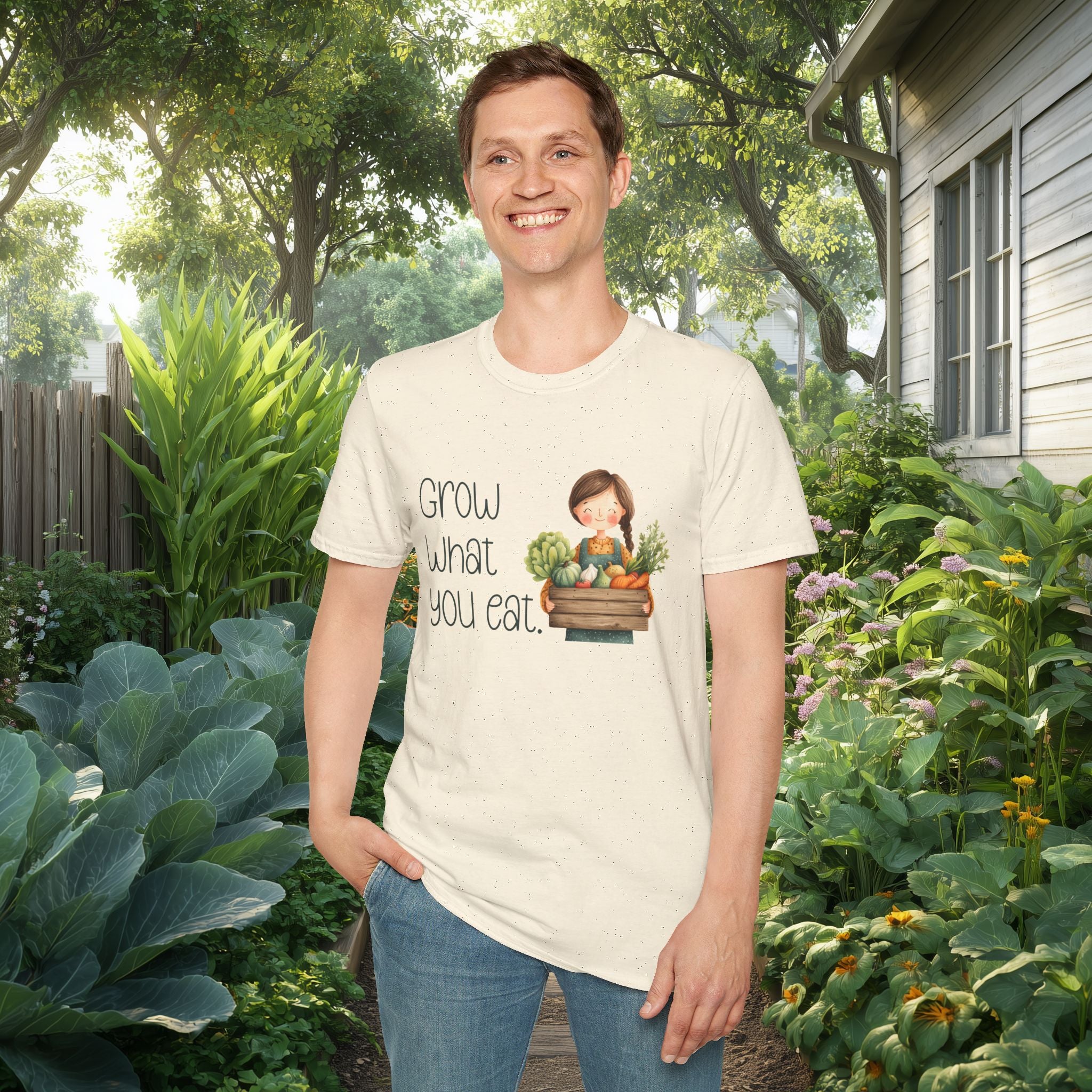 Grow What You Eat, Cartoon Gardener T-Shirt