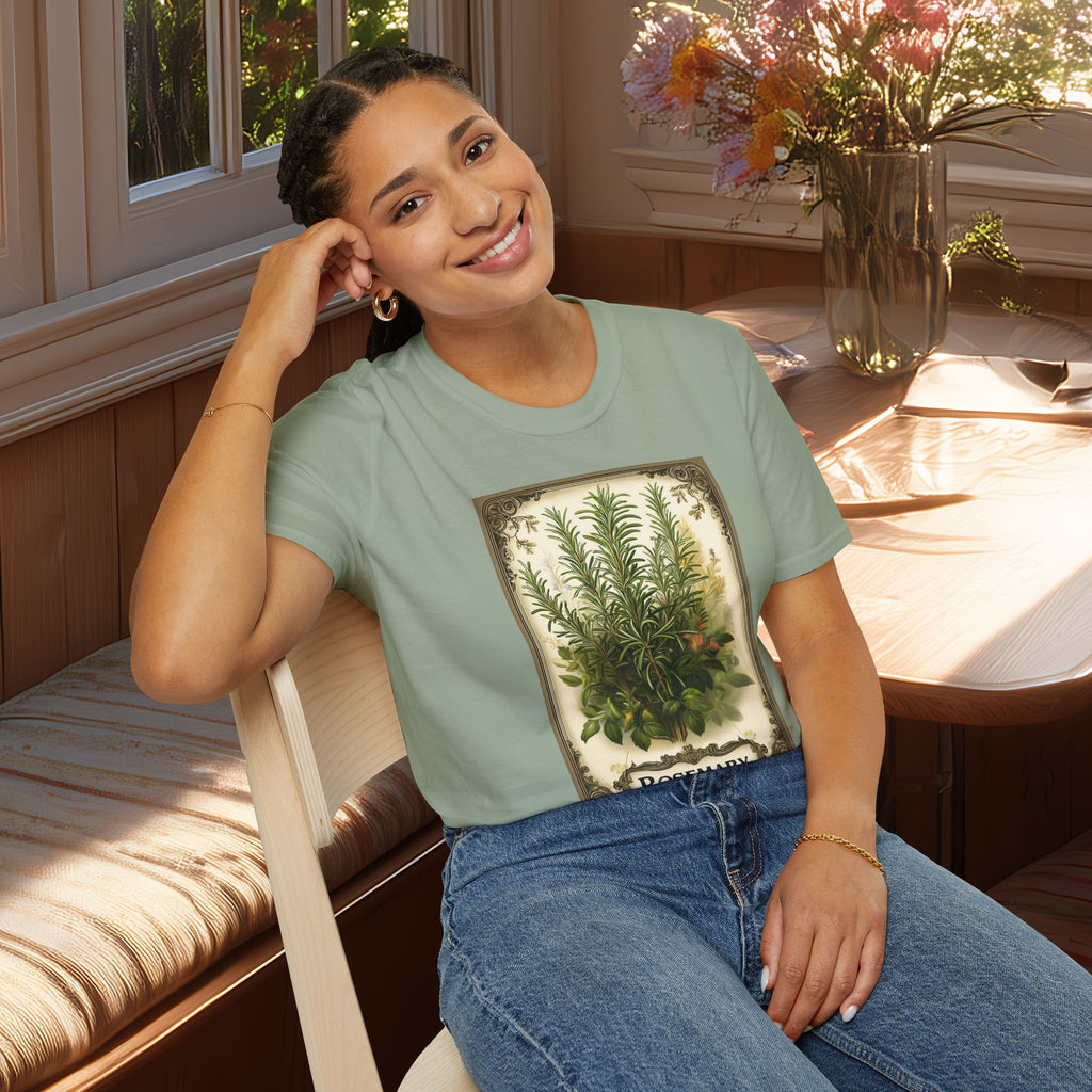Retro Rosemary Herb Seed Packet Unisex T-Shirt for Gardeners, Nature Lovers, Summer Casual Wear