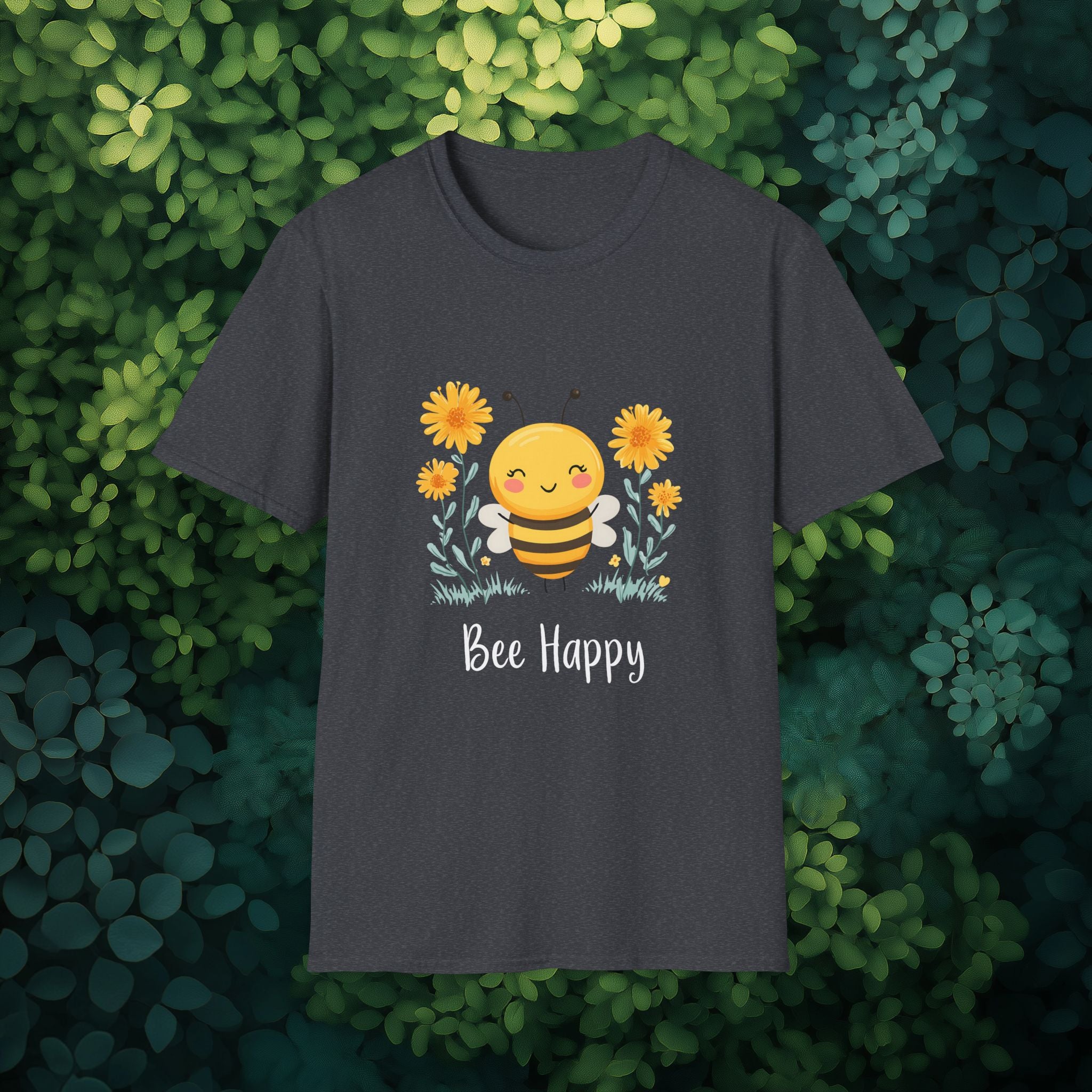 Cartoon Bee Happy Unisex T-Shirt for Gardeners, Nature Lovers, Bee Enthusiasts