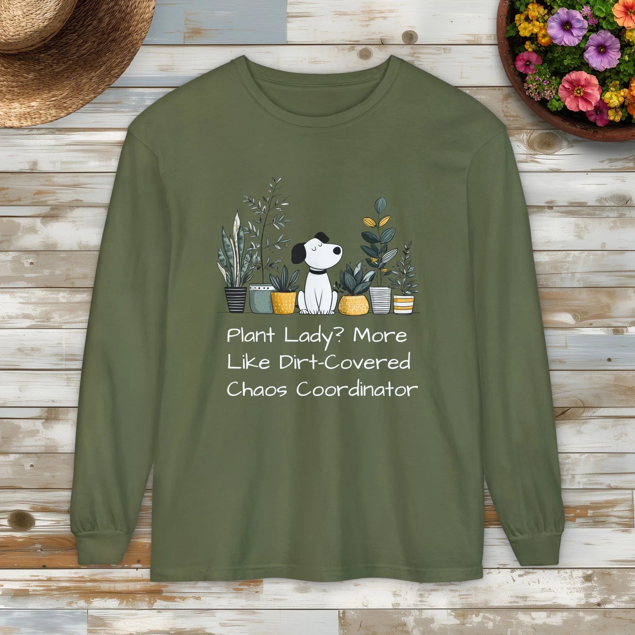 Plant Lady Chaos Coordinator - Dog & Plants Long Sleeve Tee