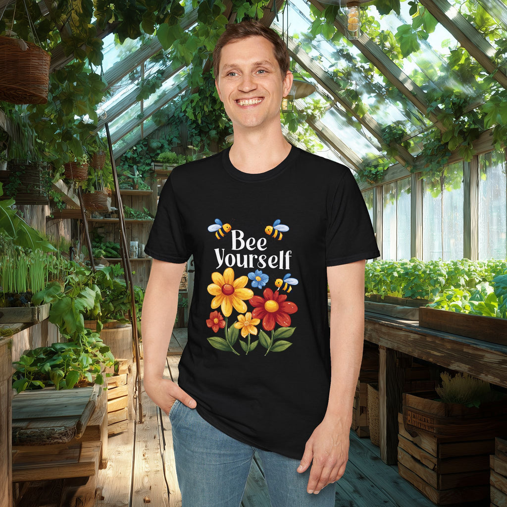 Bee Yourself Cartoon Bees and Flowers T-shirt for Nature and Bee Lovers