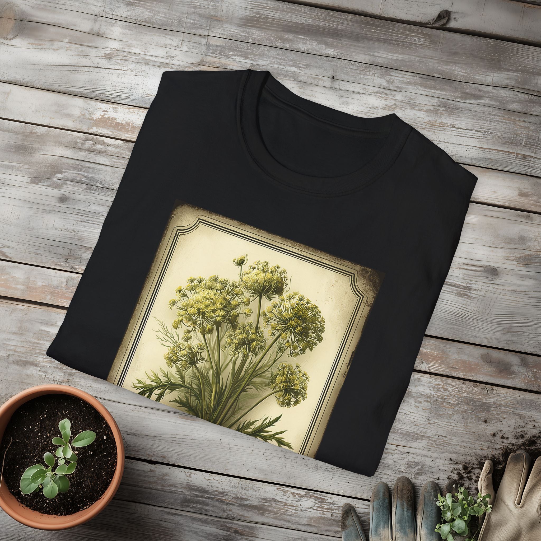 Vintage Dill Herb Seed Packet Unisex T-Shirt for Gardeners, Nature Lovers, Summer Casual Wear