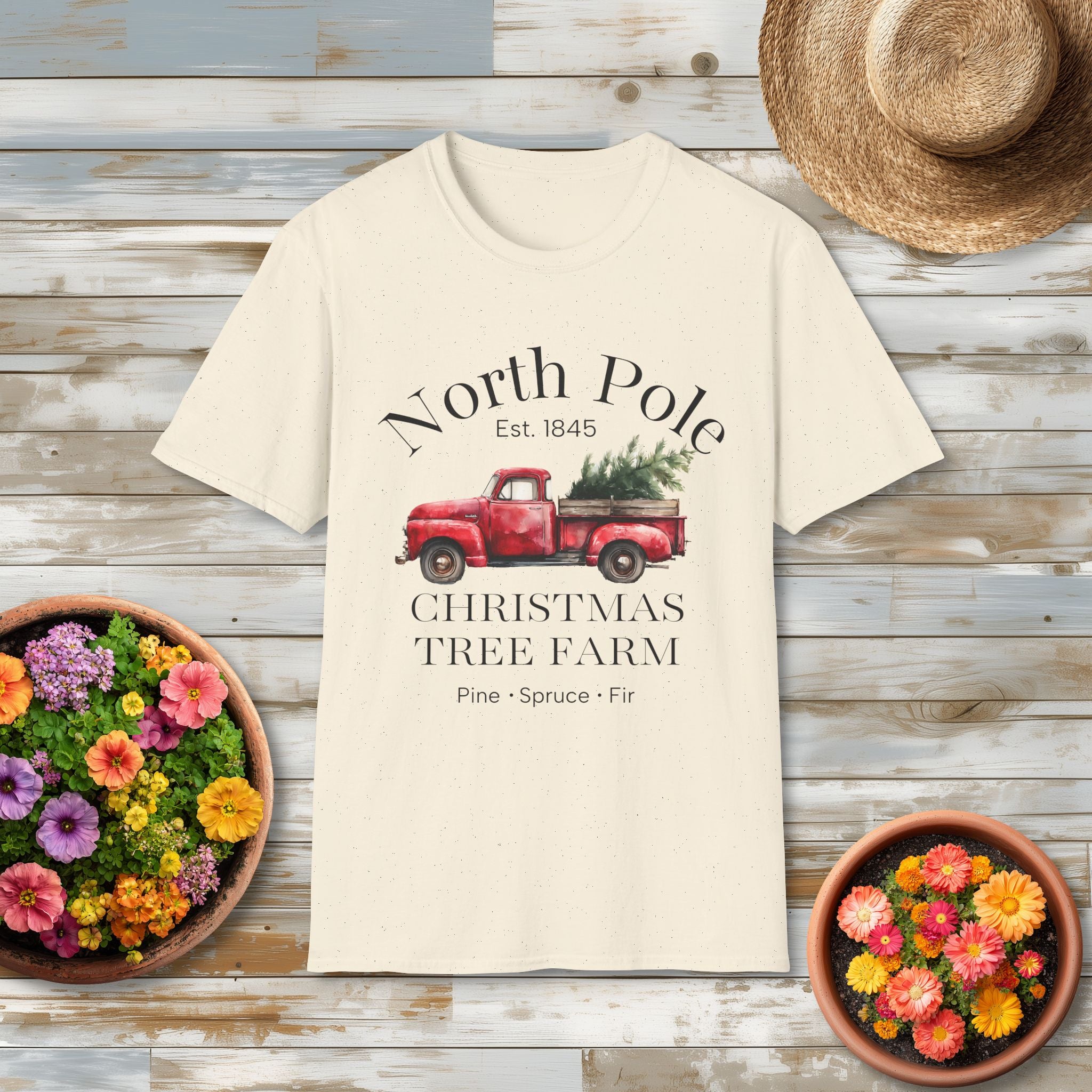 North Pole Christmas Tree Farm Tee with Vintage Farm Style
