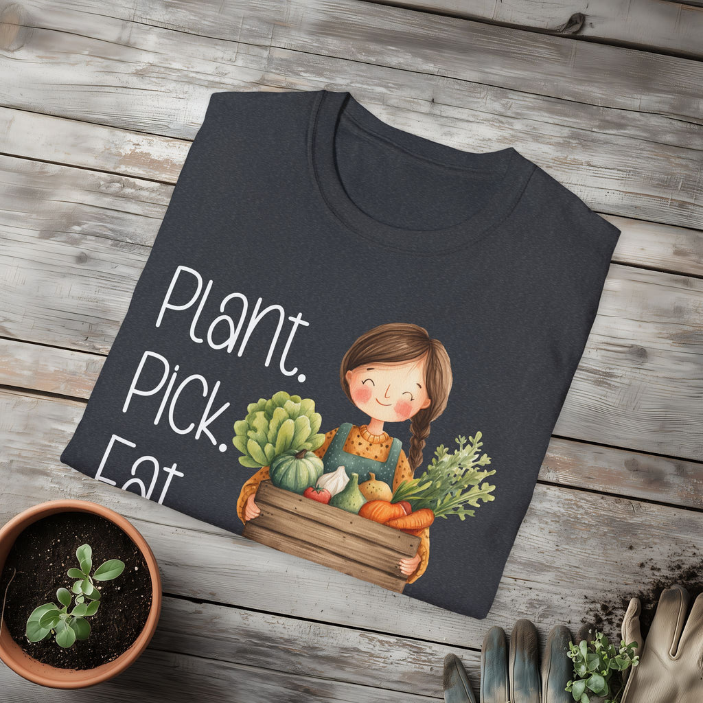 Plant Pick Eat, Cartoon Gardener T-Shirt