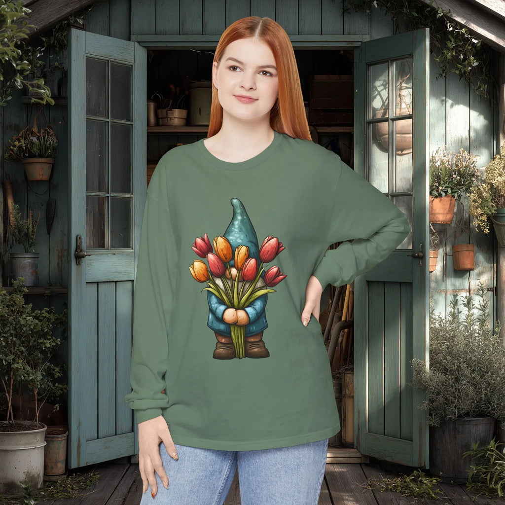 Bashful Gnome Shirt – Tulip Garden Long Sleeve Tee