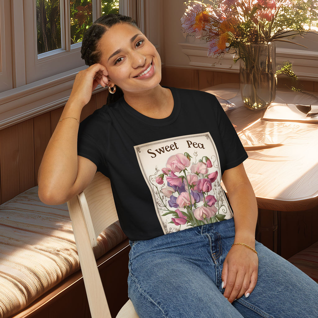 Vintage Sweet Peas Seed Packet T-Shirt for Gardeners
