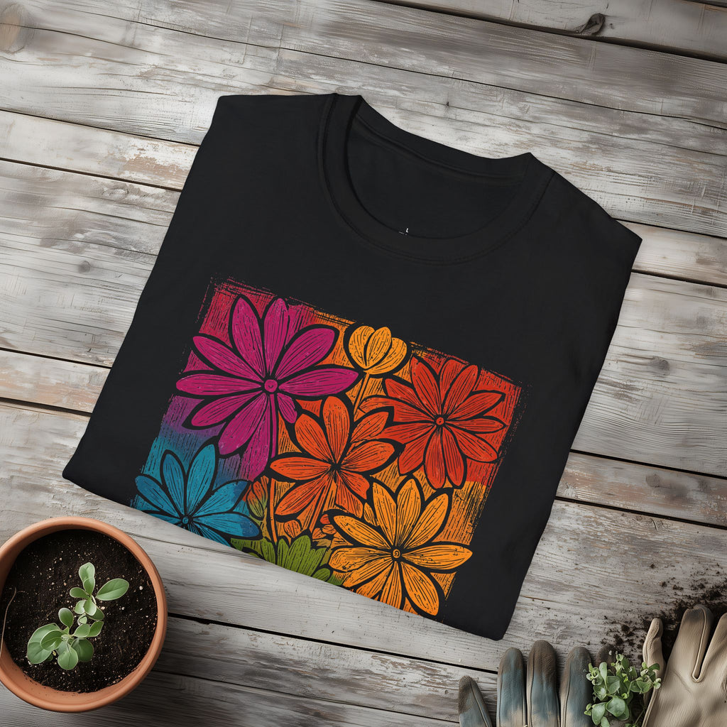 Retro 80's Rainbow Floral Collage T-Shirt