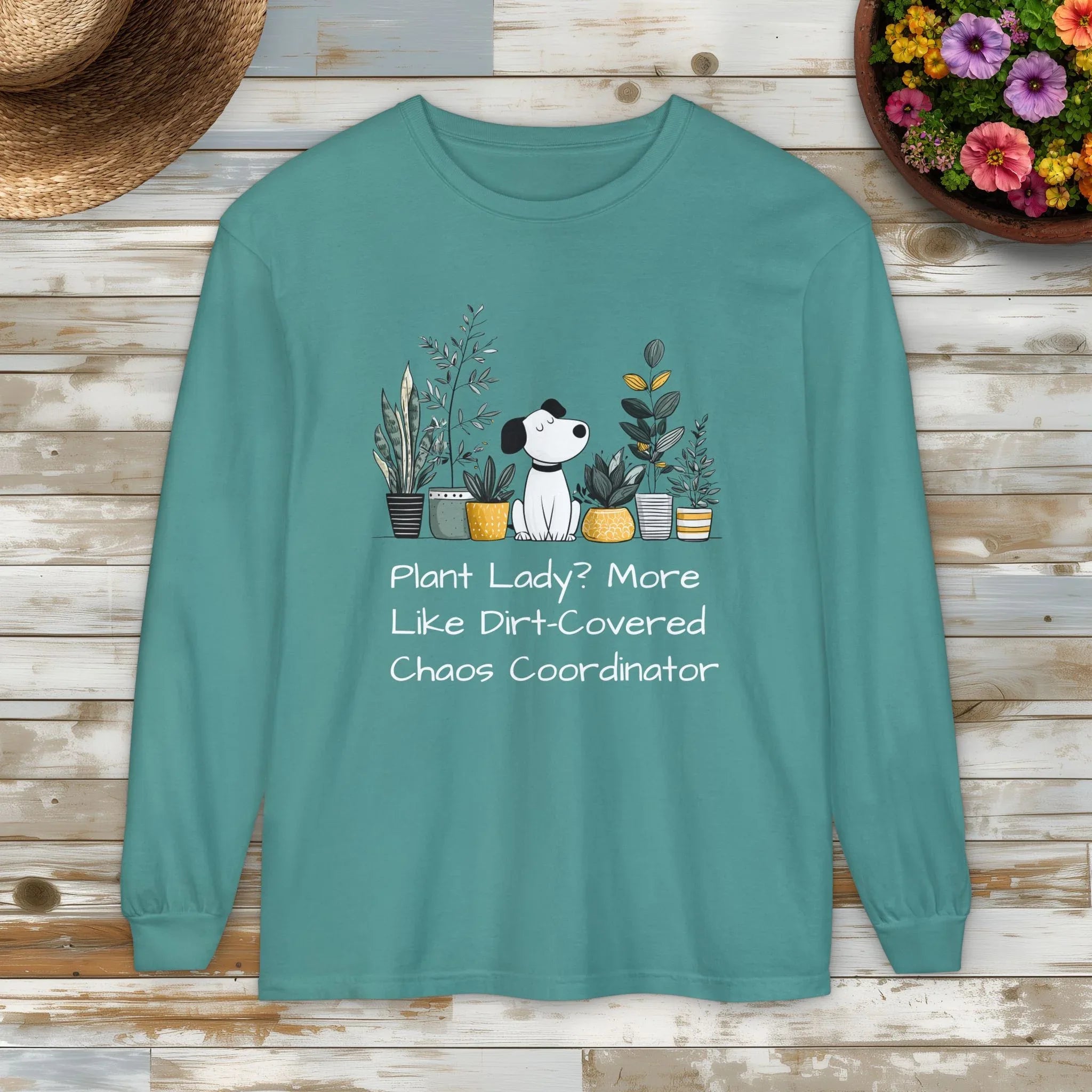 Plant Lady Chaos Coordinator - Dog & Plants Long Sleeve Tee