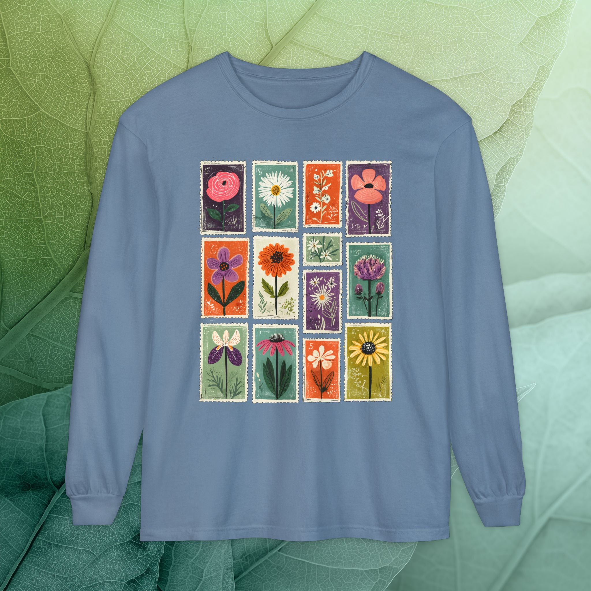 Floral Stamp Collage Long Sleeve Tee
