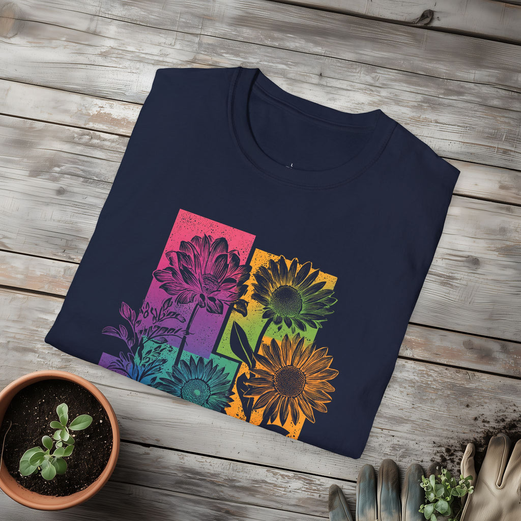 Retro Rainbow Floral Collage T-Shirt