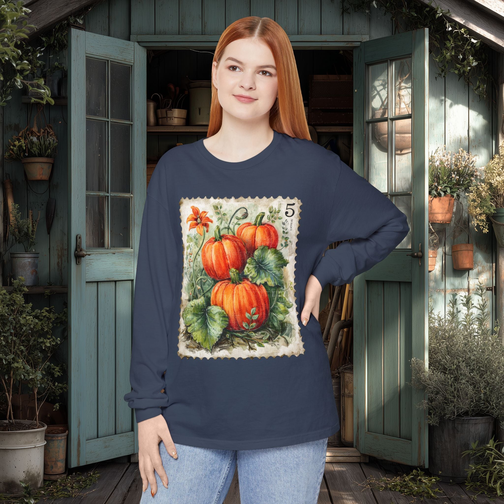 Pumpkin Trio Stamp Long Sleeve Tee