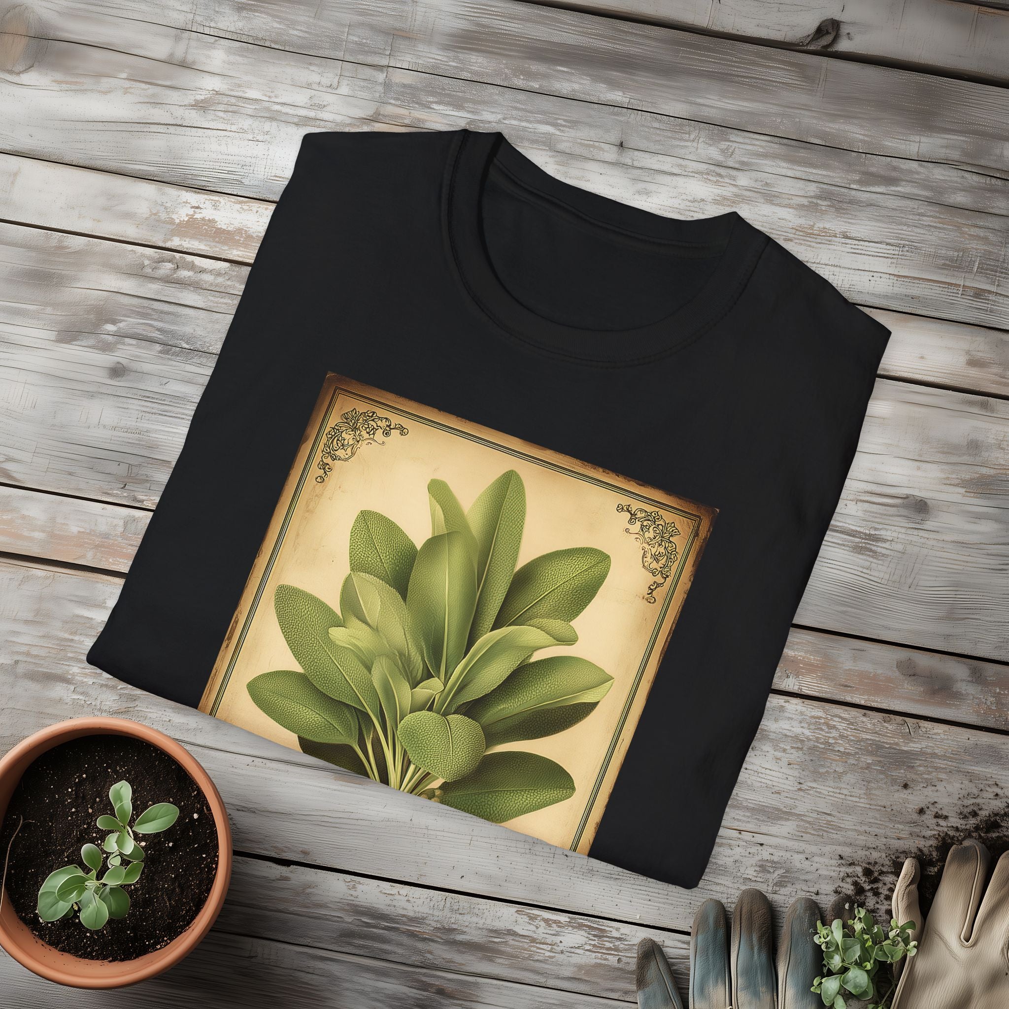 Vintage Sage Herb Seed Packet T-Shirt for Gardeners and History Lovers